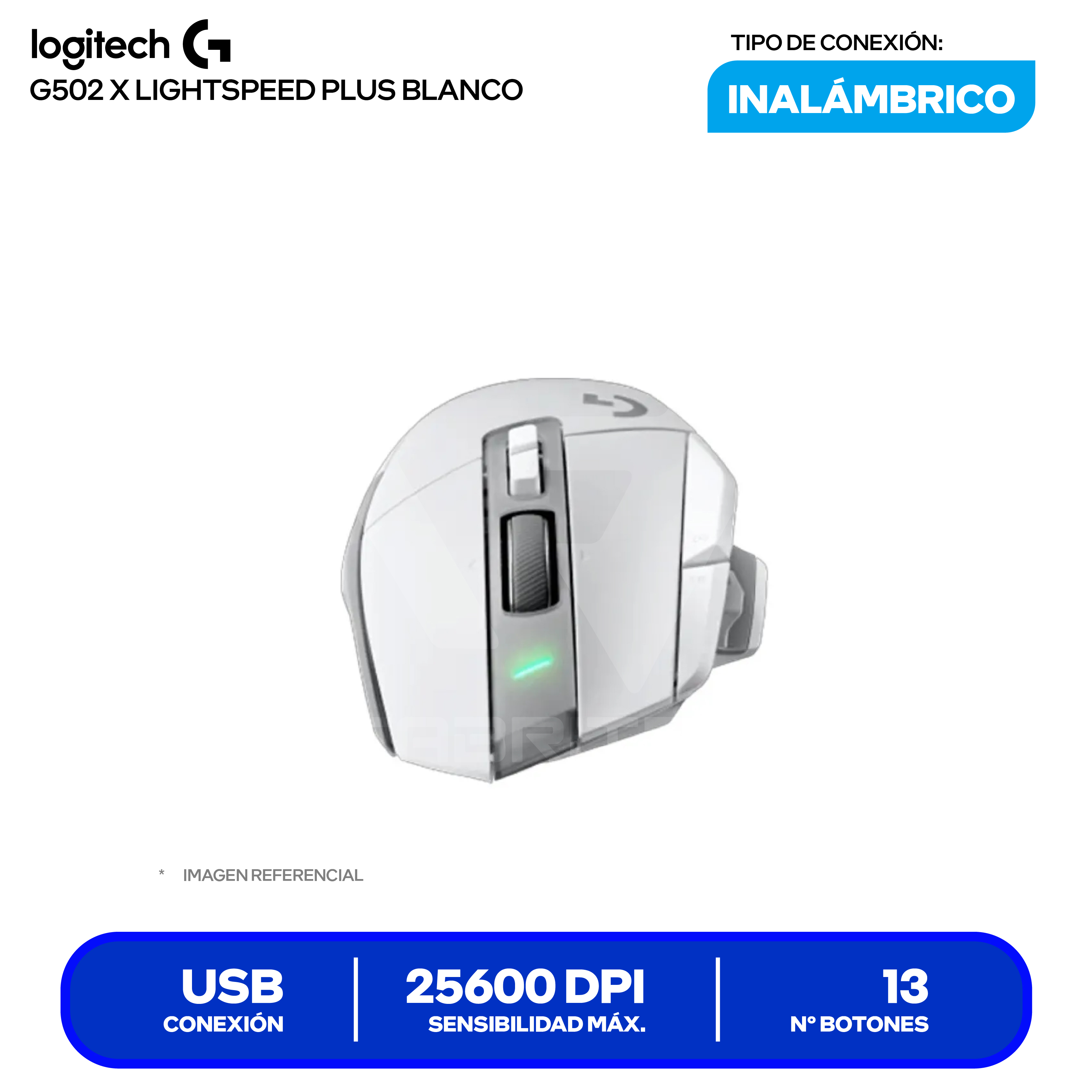 Mouse Gamer Inalámbrico Logitech G502 X PLUS (910-006170) Blanco, 25.600 DPI