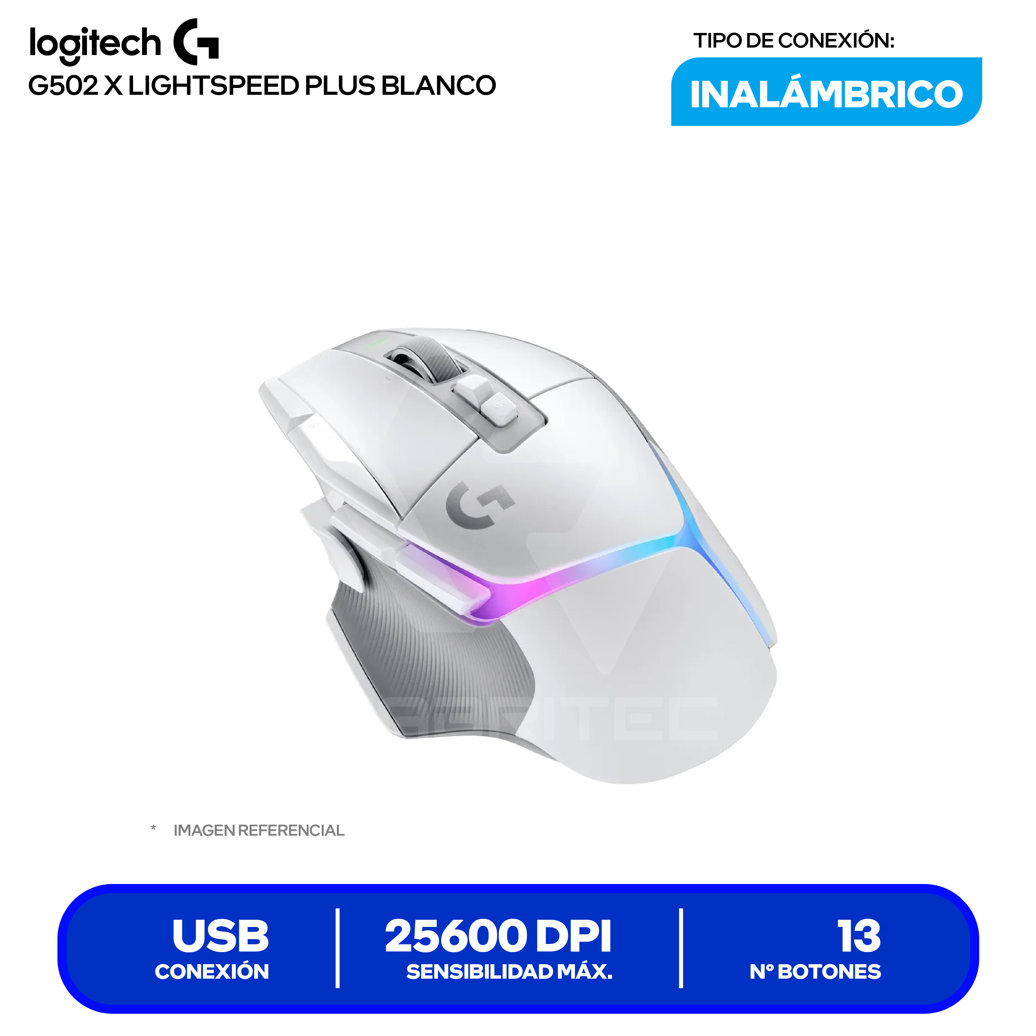 Mouse Gamer Inalámbrico Logitech G502 X PLUS (910-006170) Blanco, 25.600 DPI