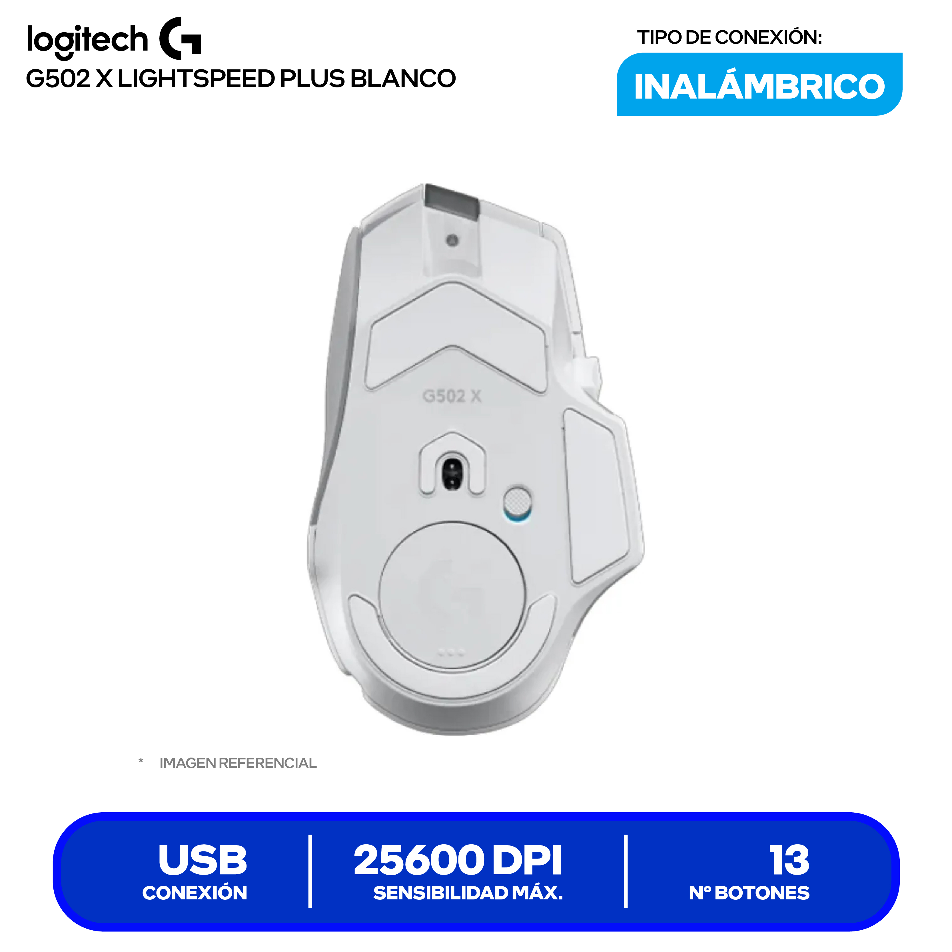 Mouse Gamer Inalámbrico Logitech G502 X PLUS (910-006170) Blanco, 25.600 DPI