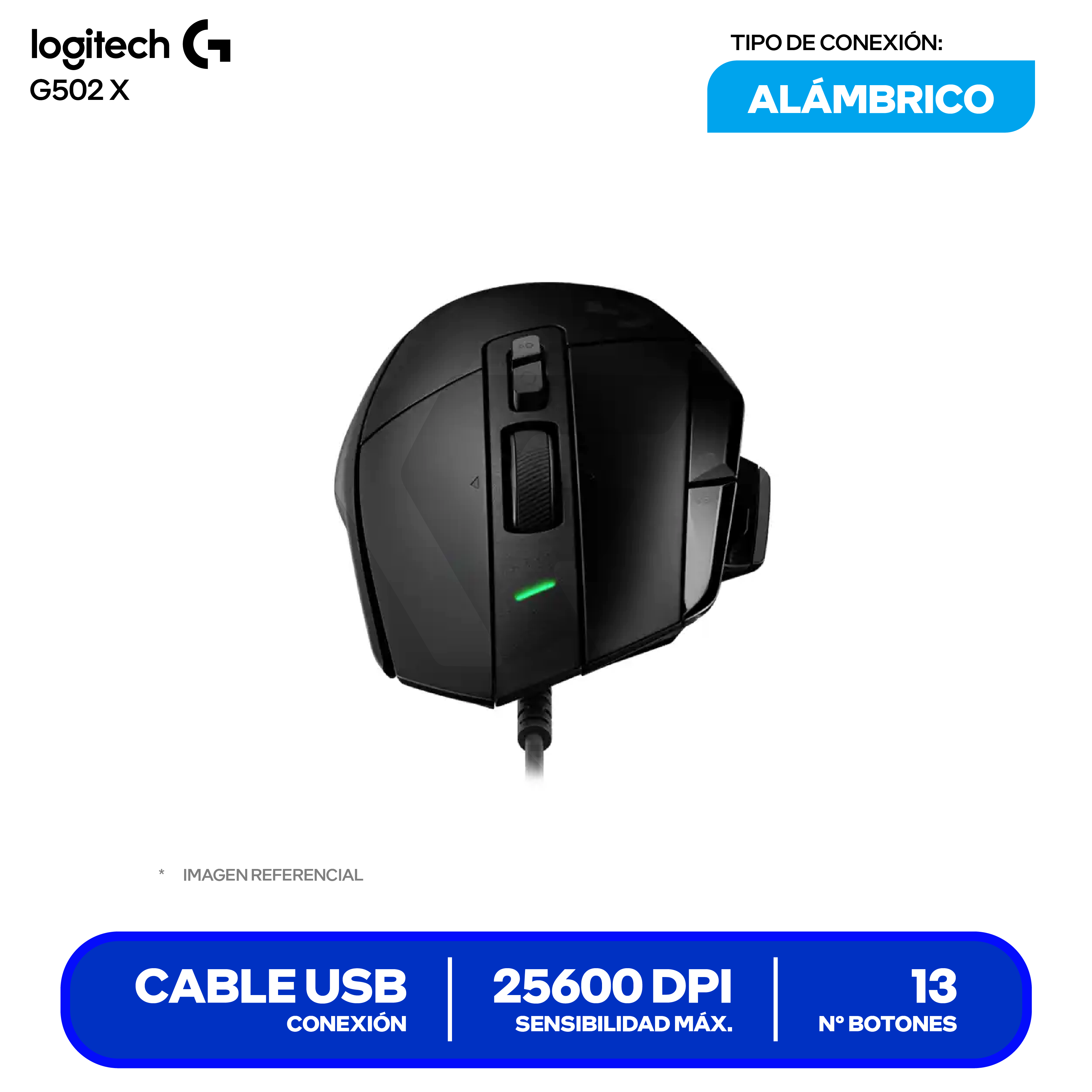 Mouse Gamer Logitech G502 X ( 910-006137 ) Negro 25.600 DPI