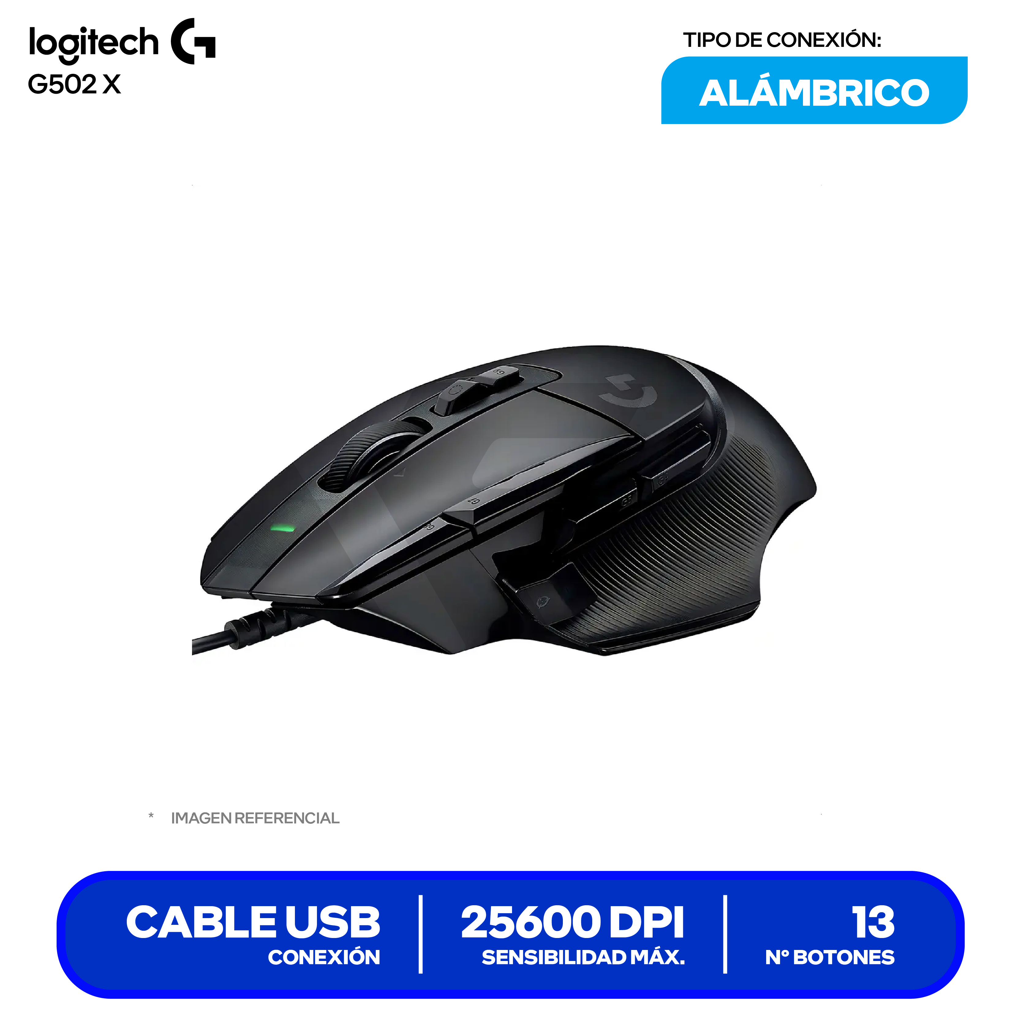 Mouse Gamer Logitech G502 X ( 910-006137 ) Negro 25.600 DPI