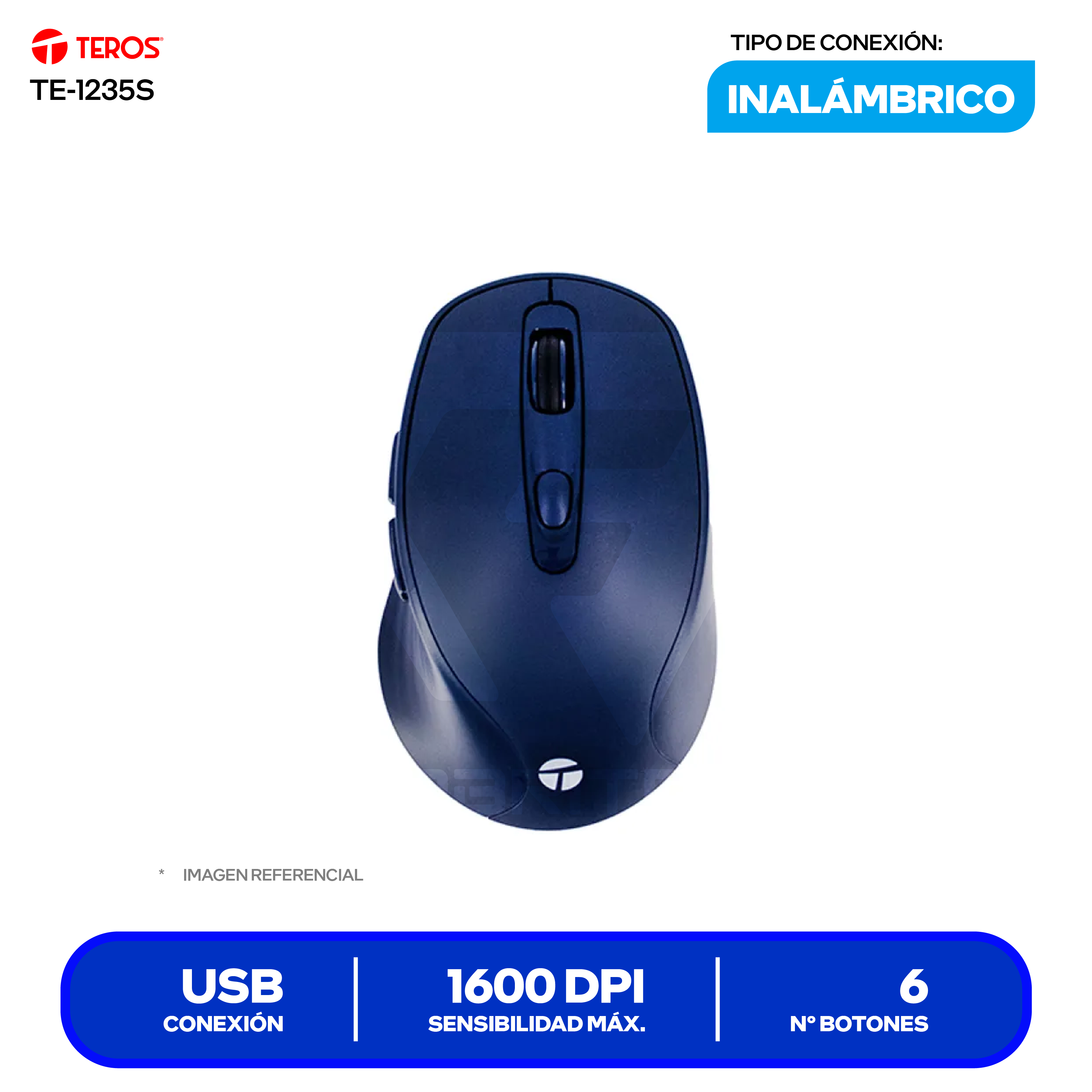 Mouse Inalámbrico Teros ( TE-1235S ) Azul 1600 DPI
