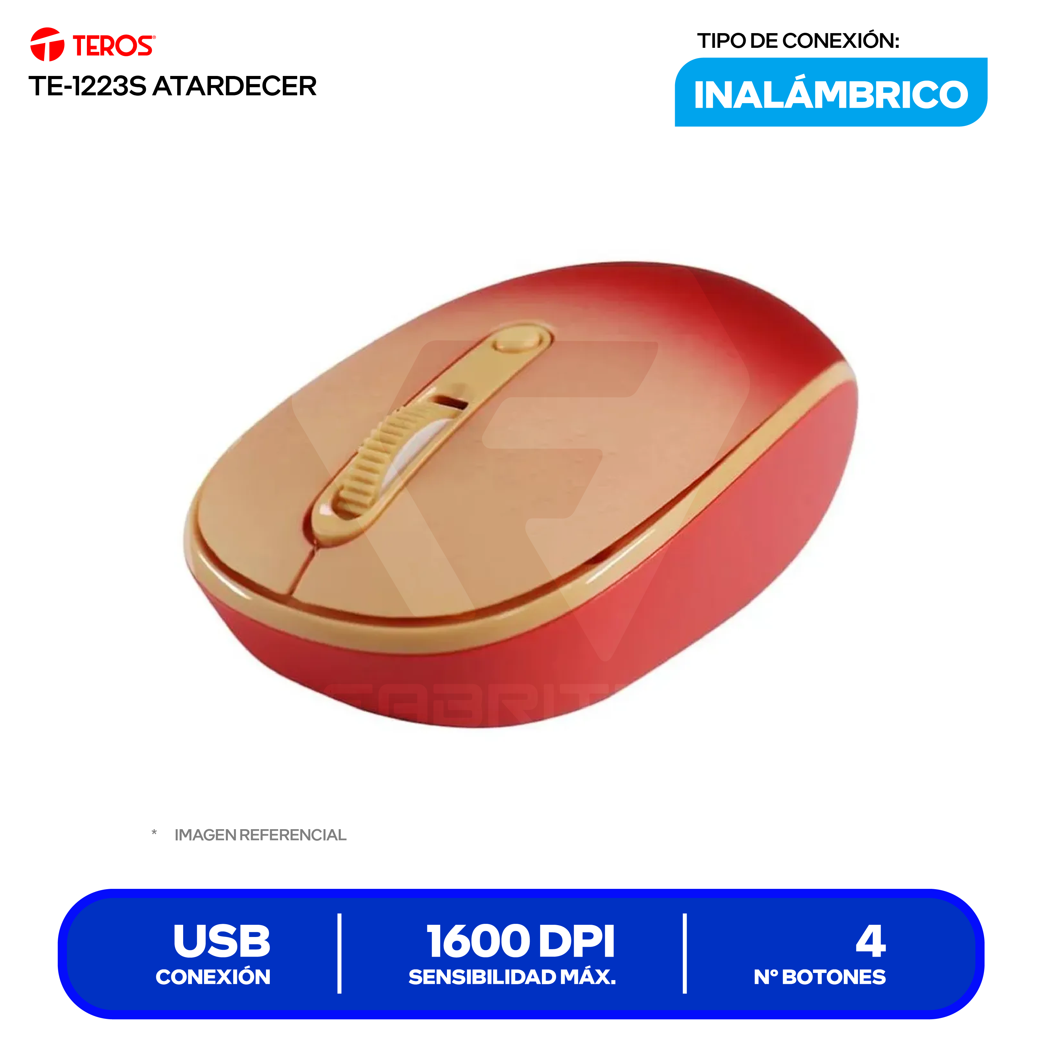 Mouse Inalámbrico Teros (TE-1223S) Color Degradado, 1600 DPI
