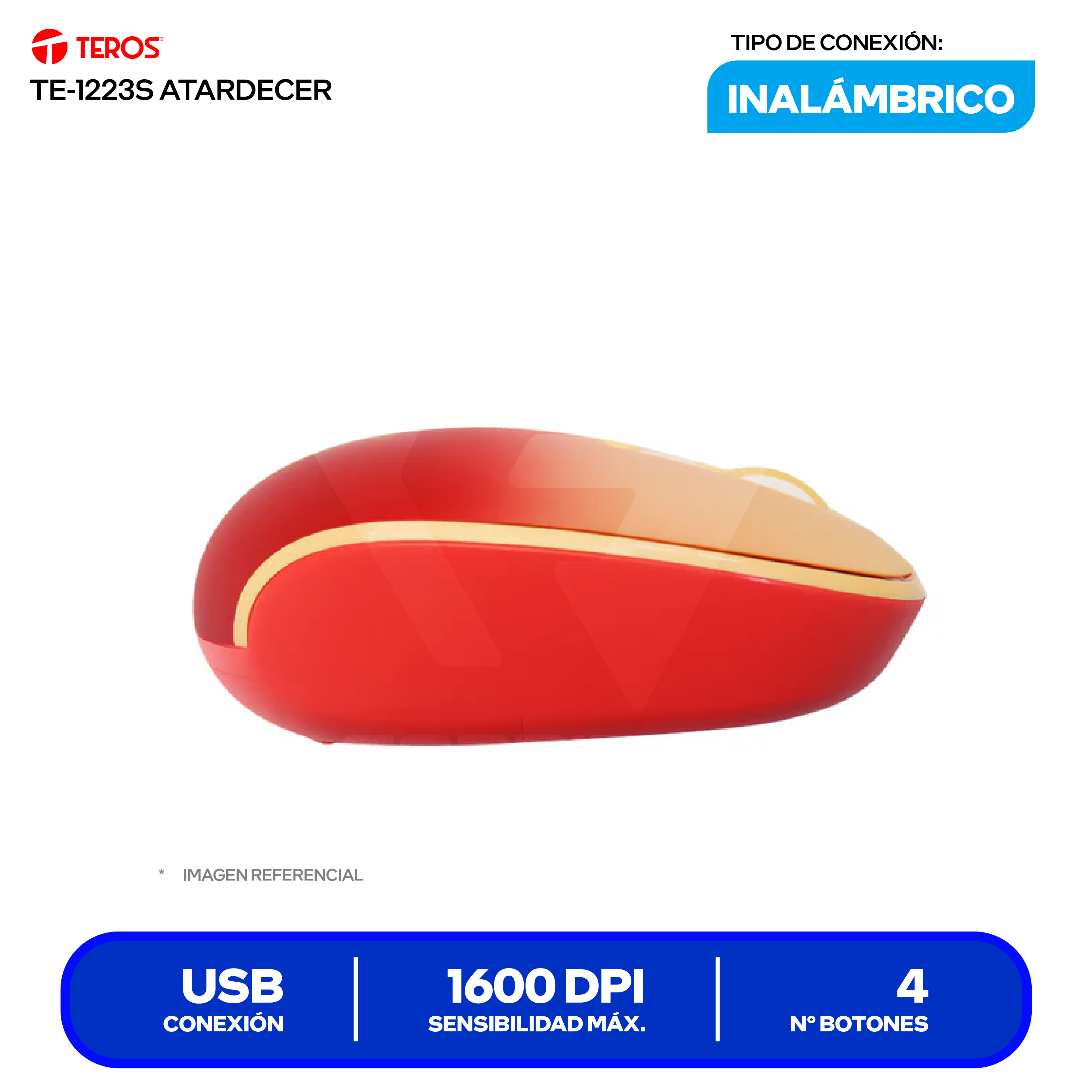 Mouse Inalámbrico Teros (TE-1223S) Color Degradado, 1600 DPI