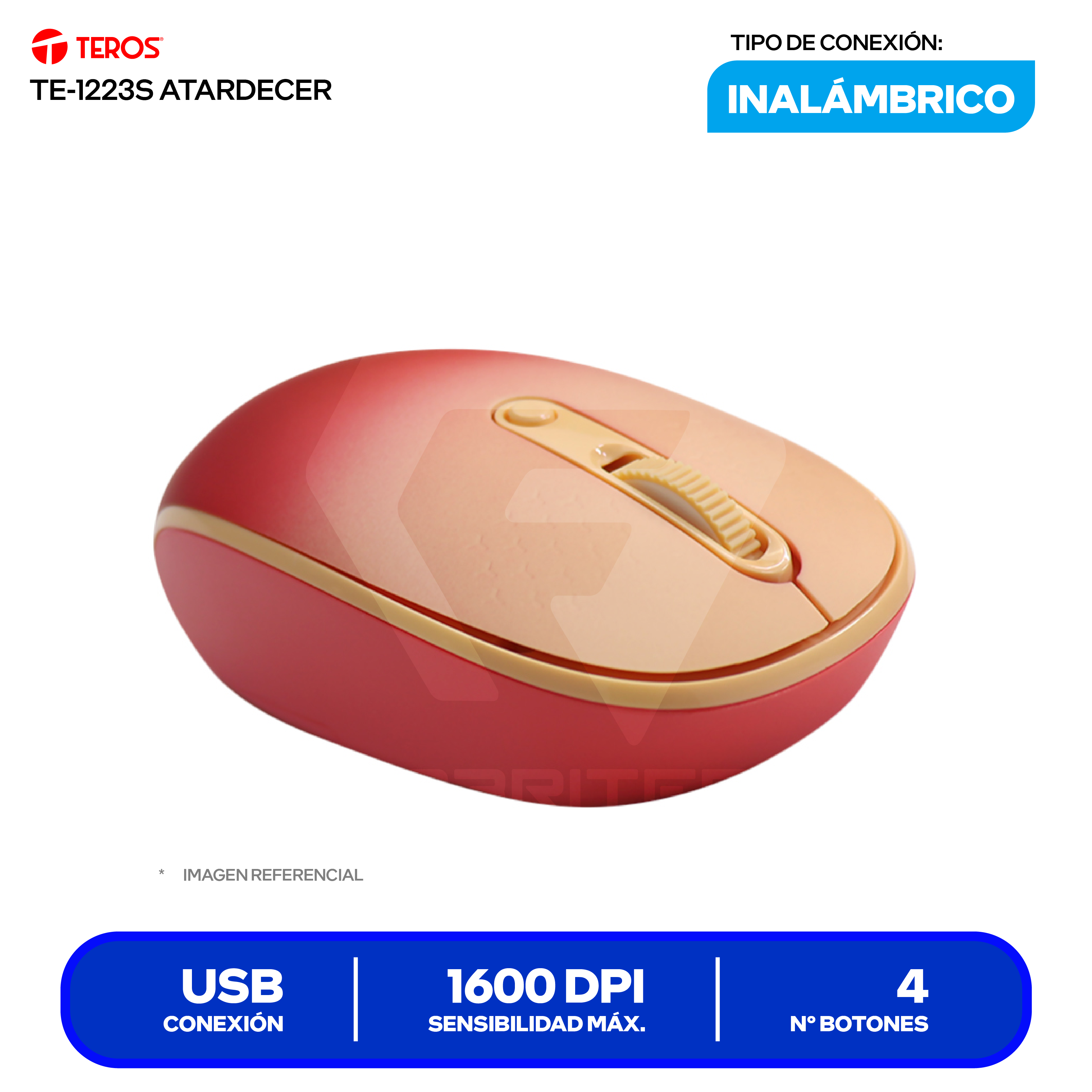 Mouse Inalámbrico Teros (TE-1223S) Color Degradado, 1600 DPI