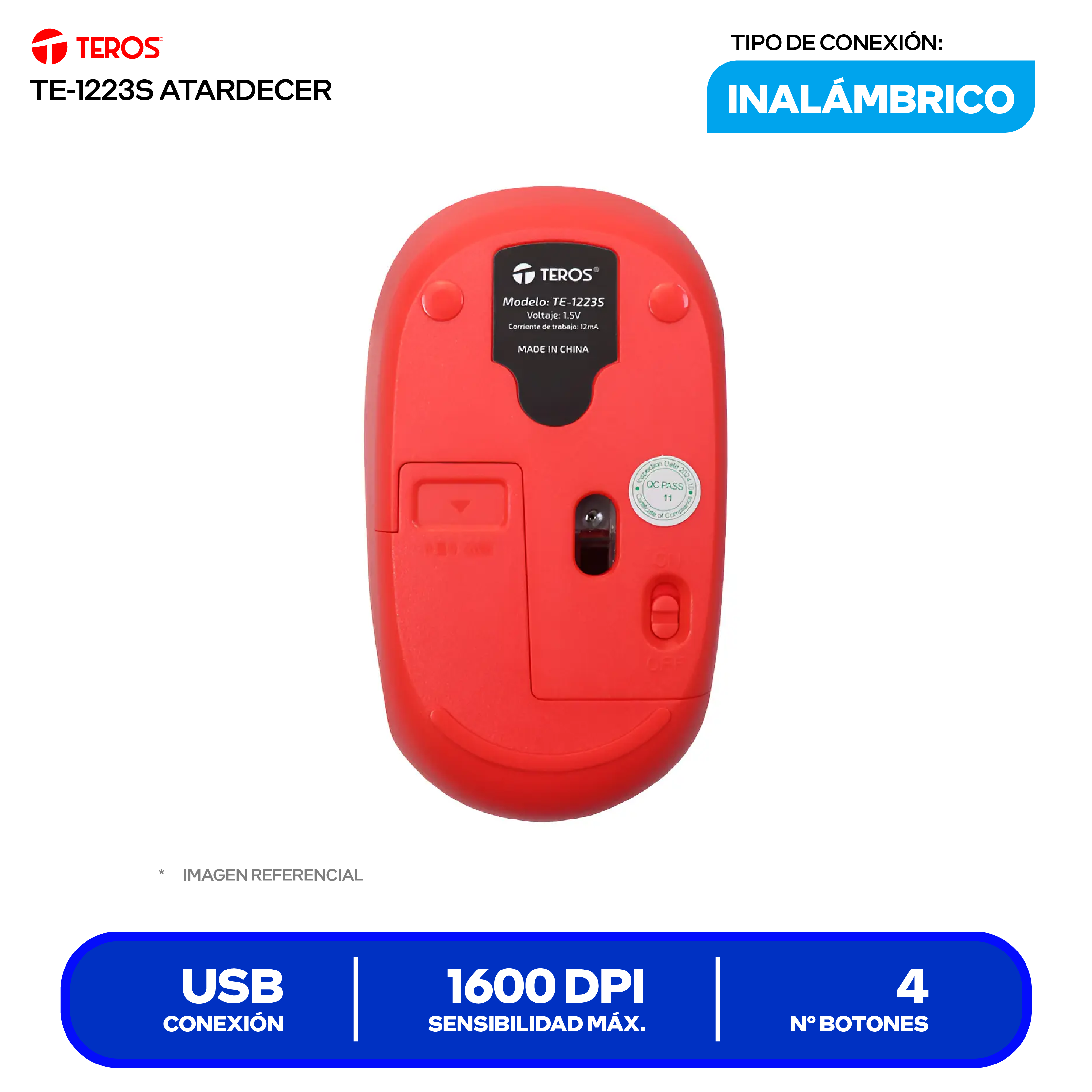 Mouse Inalámbrico Teros (TE-1223S) Color Degradado, 1600 DPI