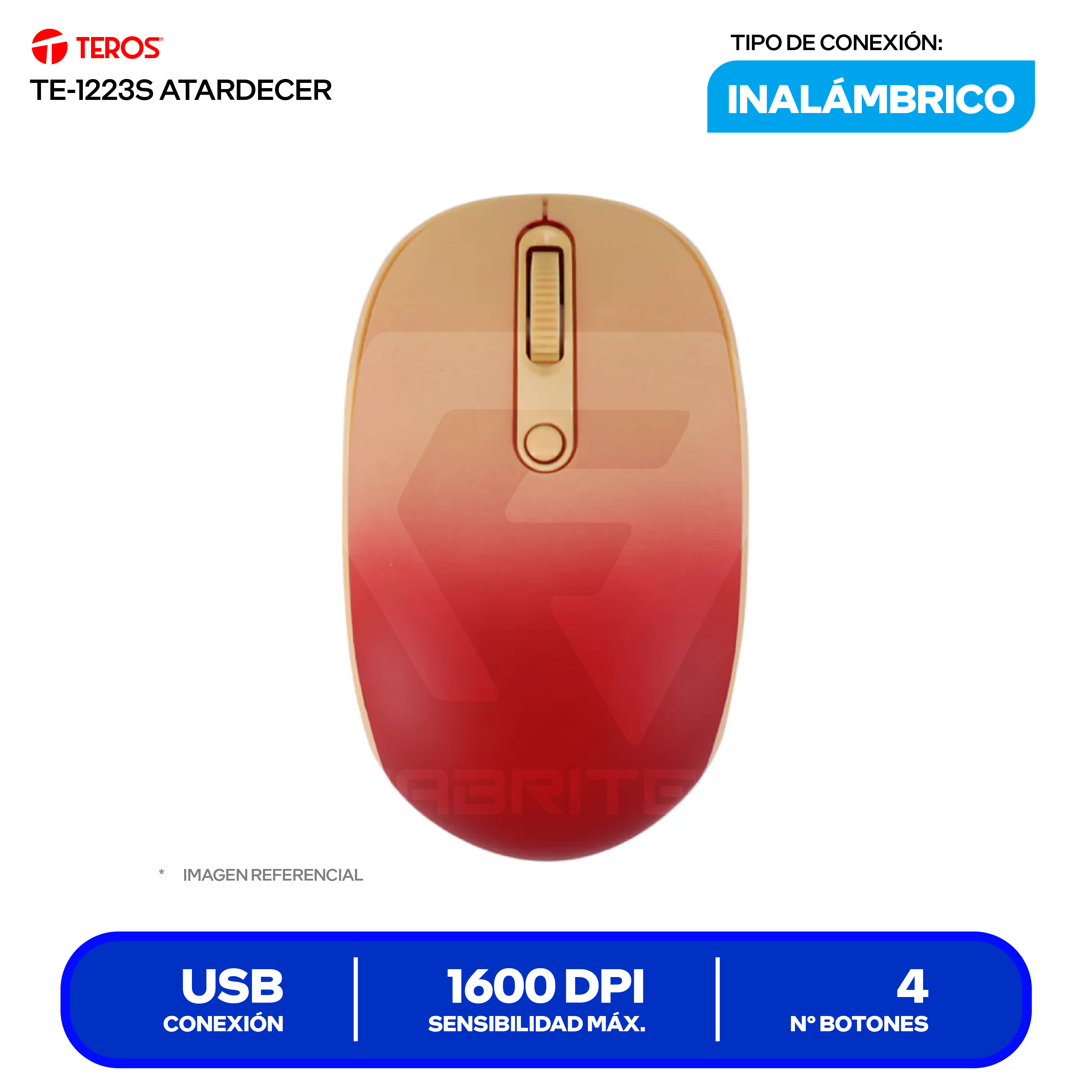 Mouse Inalámbrico Teros (TE-1223S) Color Degradado, 1600 DPI