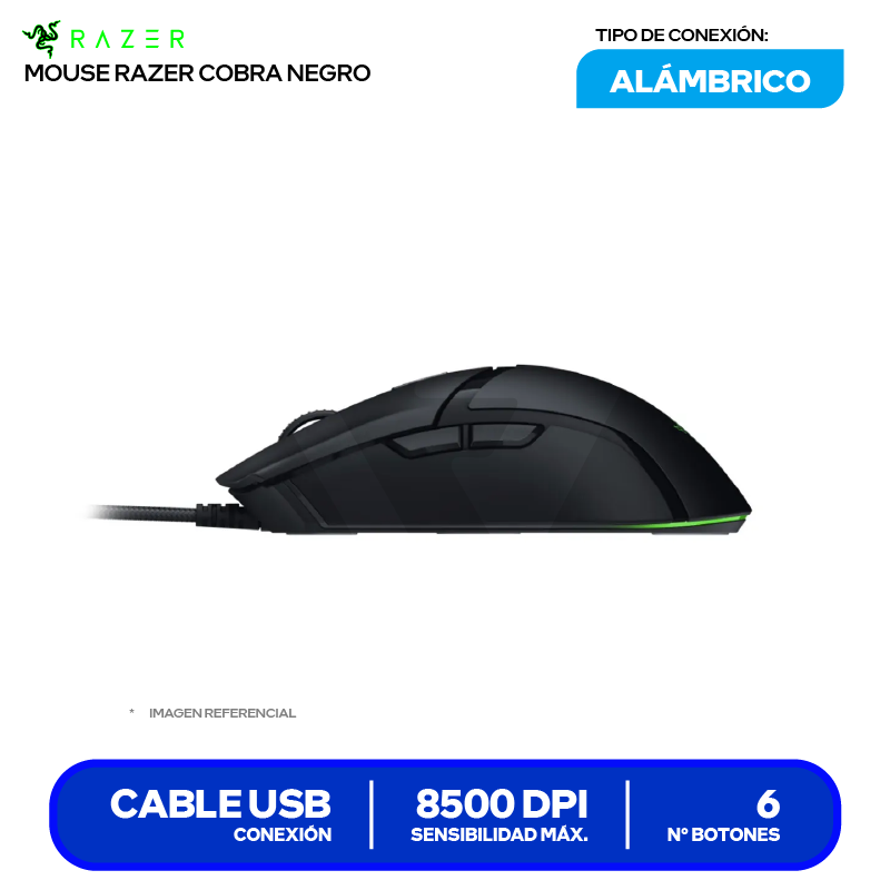 Mouse Gamer Razer  Cobra  (RZ01-04650100-R3U1) Negro, 8500 DPI