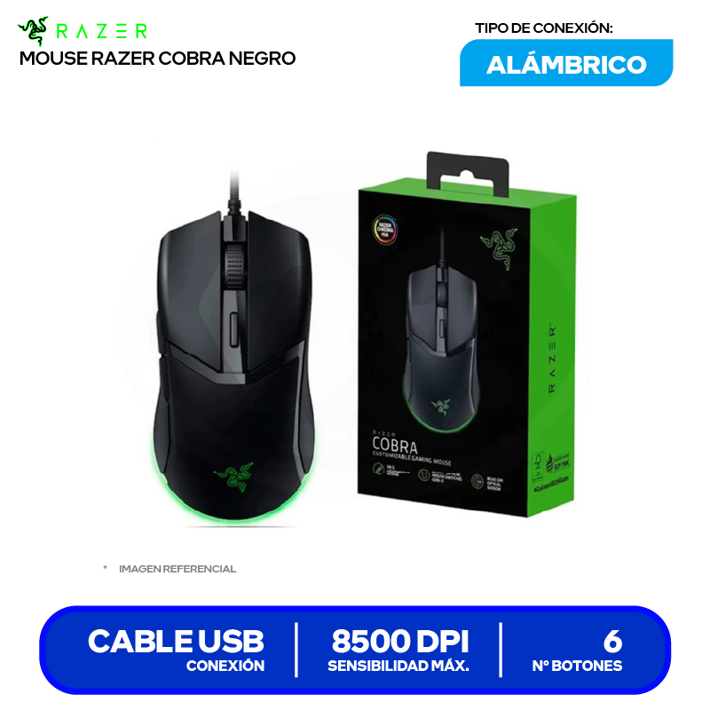 Mouse Gamer Razer  Cobra  (RZ01-04650100-R3U1) Negro, 8500 DPI