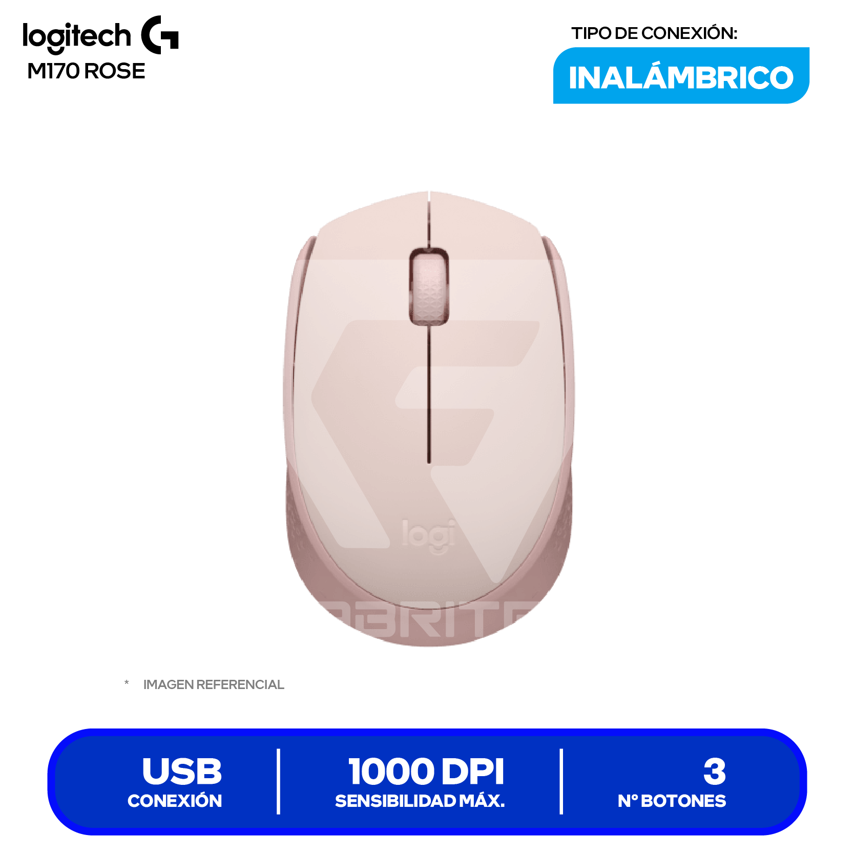 Mouse Inalámbrico Logitech M170 (910-006862) Rose, 1000 DPI