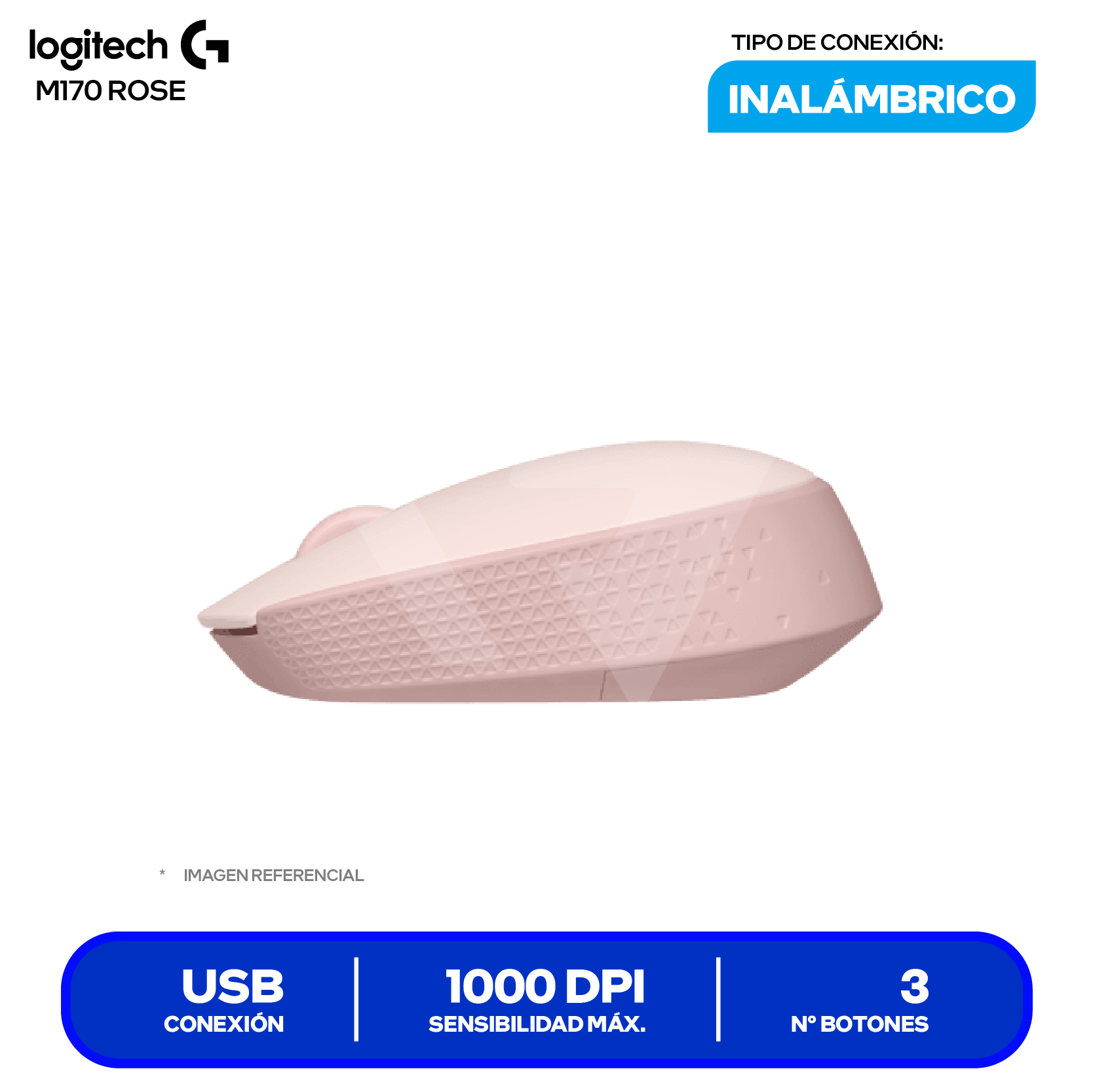 Mouse Inalámbrico Logitech M170 (910-006862) Rose, 1000 DPI