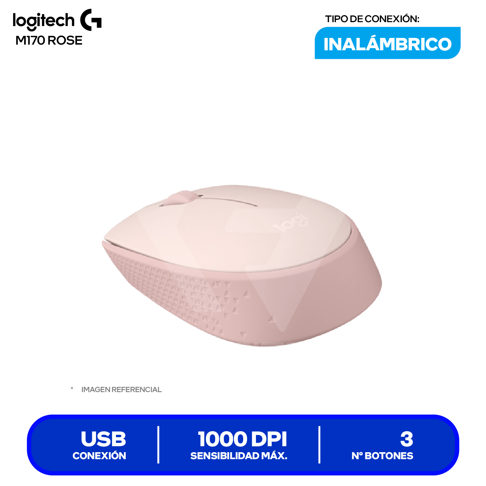 Mouse Inalámbrico Logitech M170 (910-006862) Rose, 1000 DPI