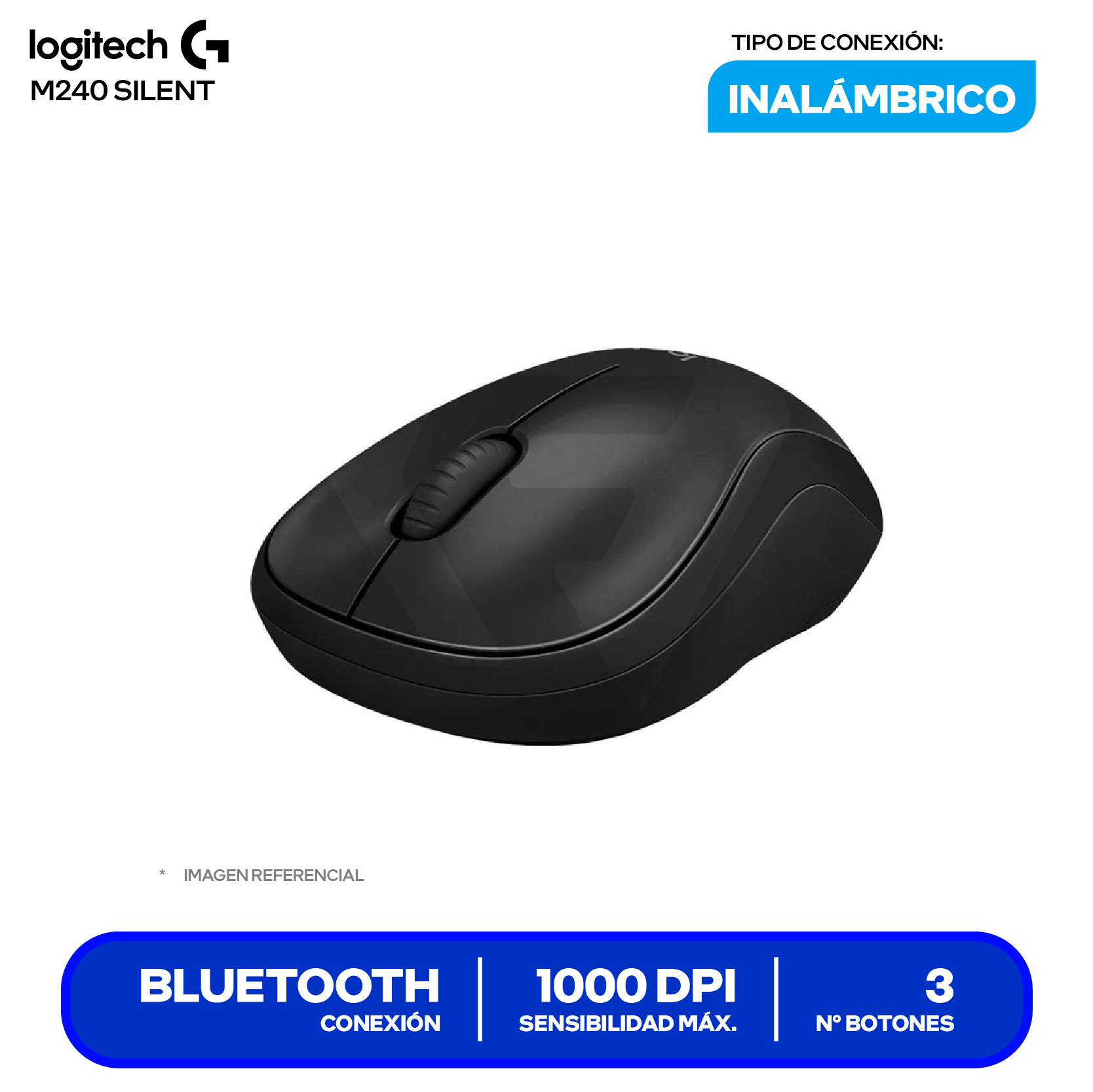 Mouse Bluetooth Logitech M240 Silent (910-007113) Negro, 1000 DPI