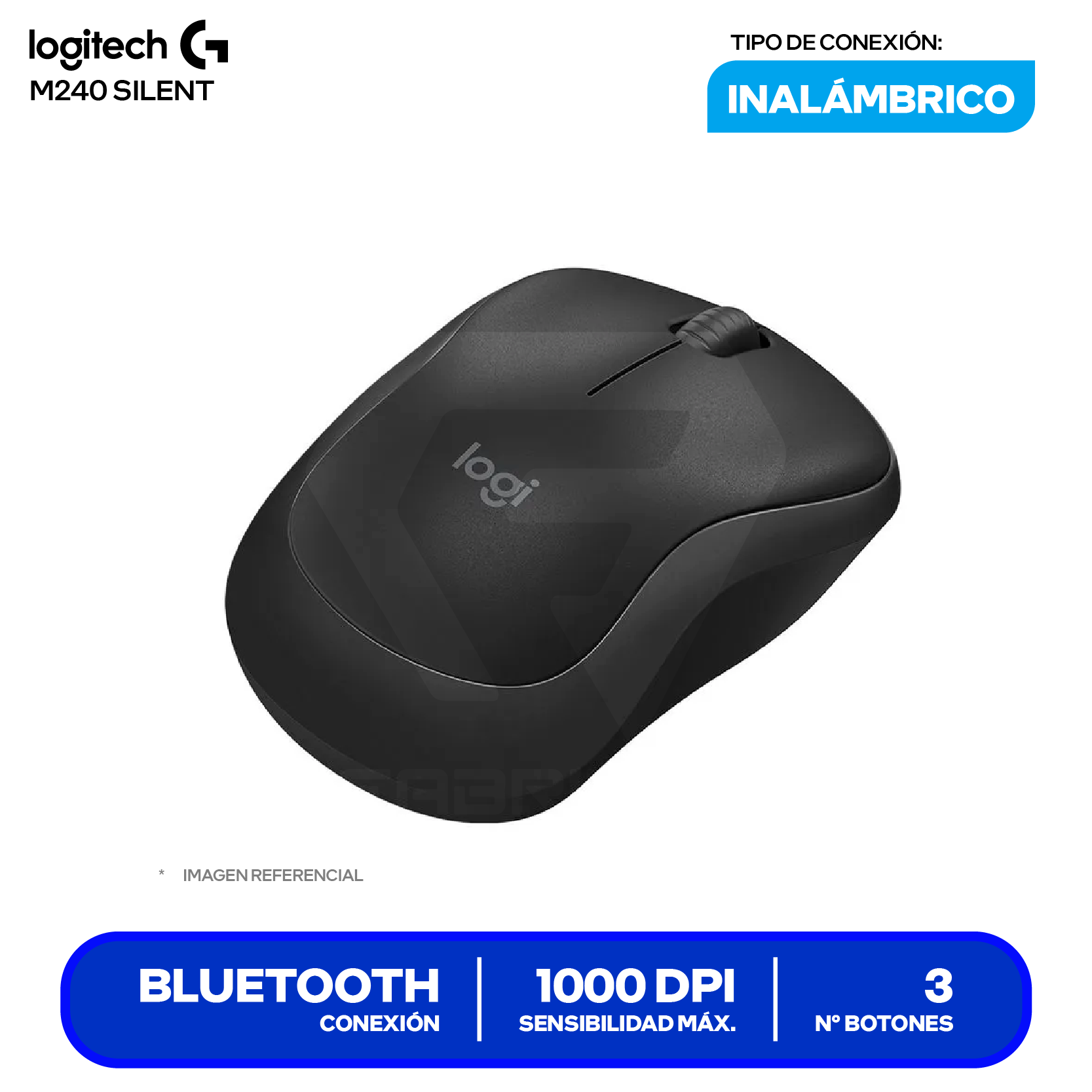 Mouse Bluetooth Logitech M240 Silent (910-007113) Negro, 1000 DPI