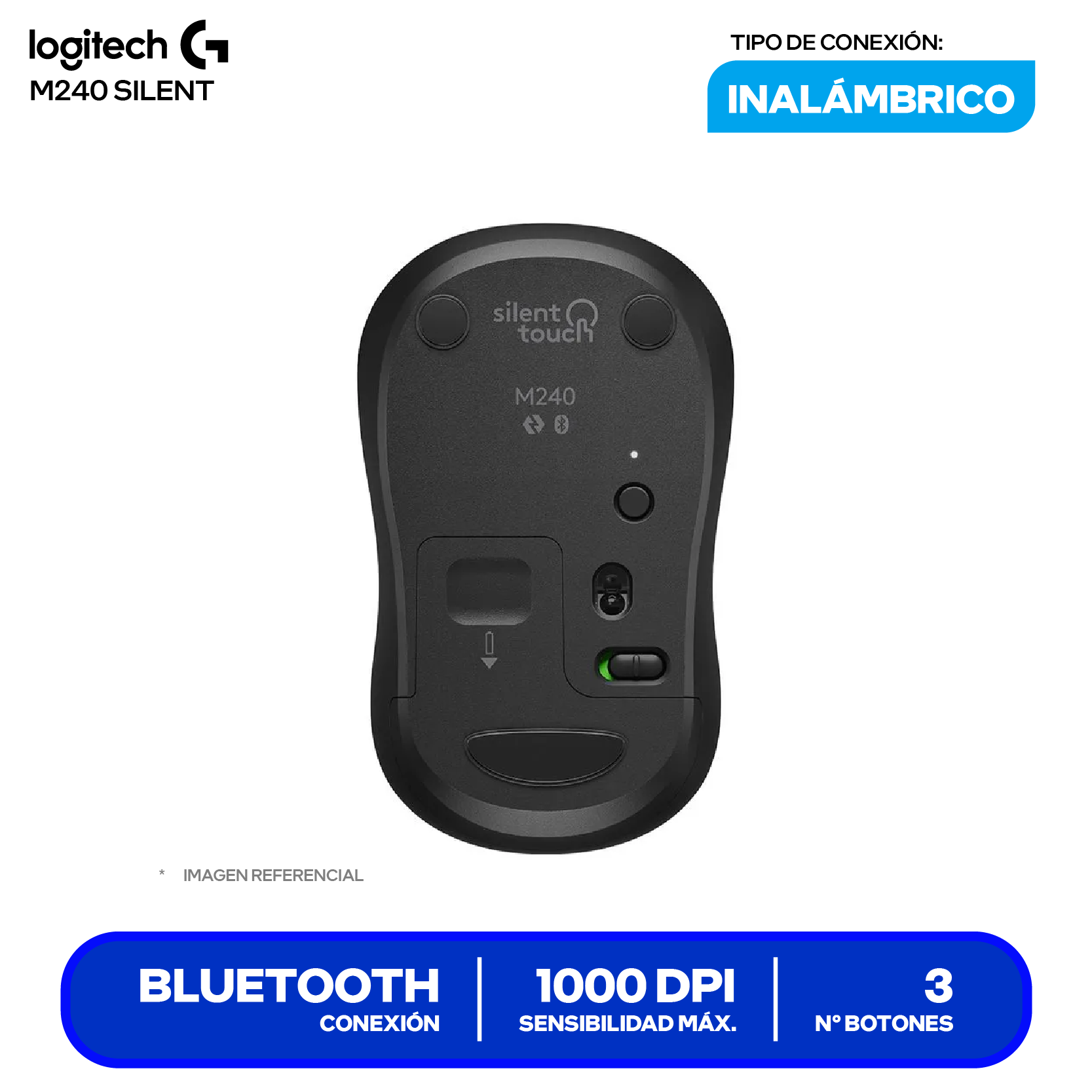 Mouse Bluetooth Logitech M240 Silent (910-007113) Negro, 1000 DPI