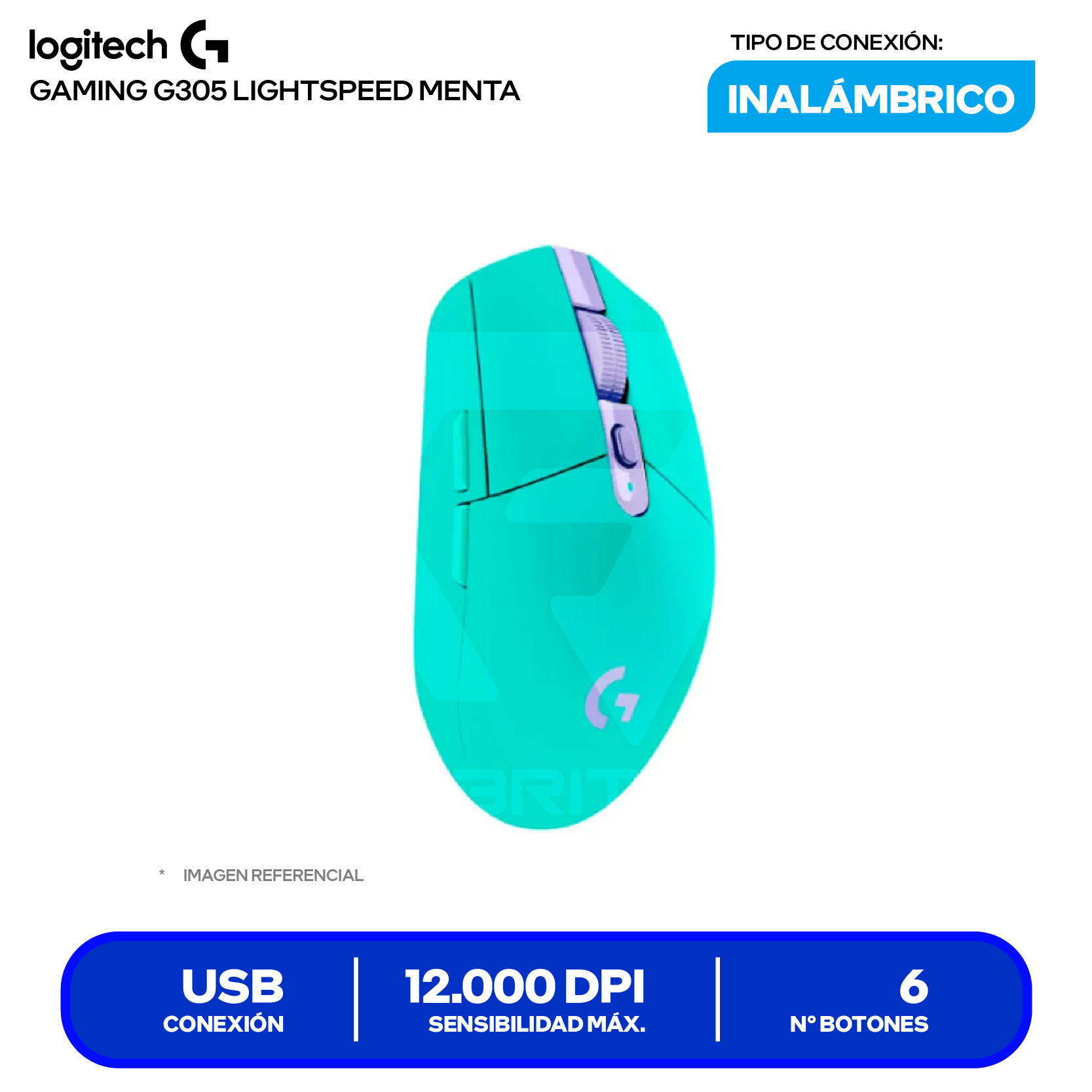 Mouse Gamer Inalámbrico Logitech G305 Lightspeed (910-006376) Menta, 12.000 DPI