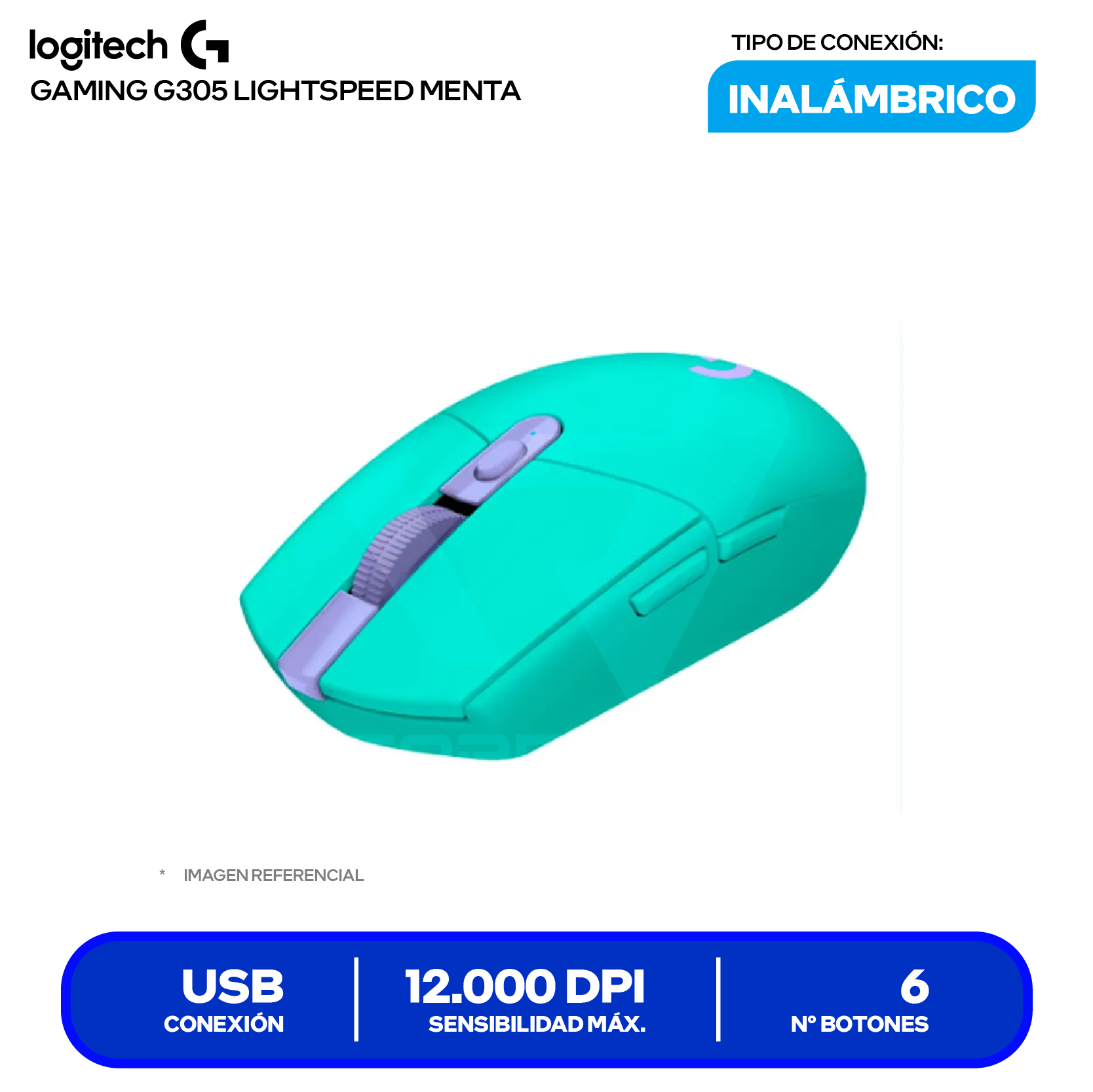 Mouse Gamer Inalámbrico Logitech G305 Lightspeed (910-006376) Menta, 12.000 DPI