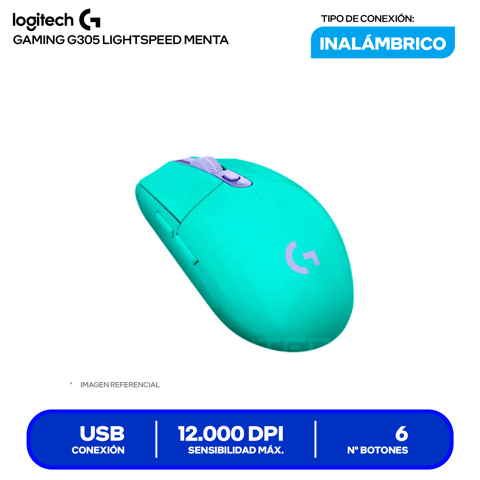 Mouse Gamer Inalámbrico Logitech G305 Lightspeed (910-006376) Menta, 12.000 DPI