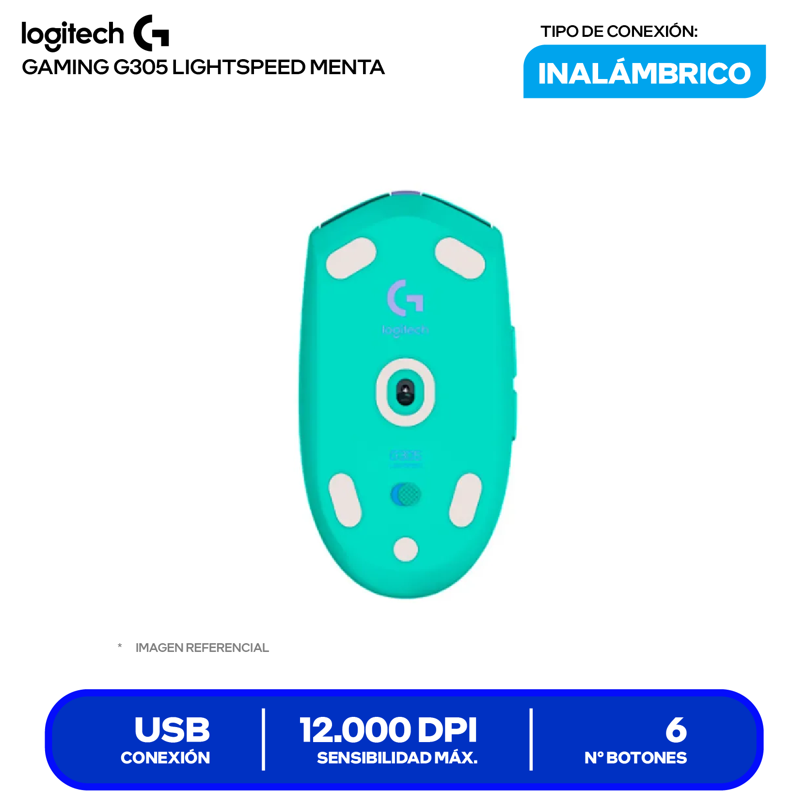 Mouse Gamer Inalámbrico Logitech G305 Lightspeed (910-006376) Menta, 12.000 DPI