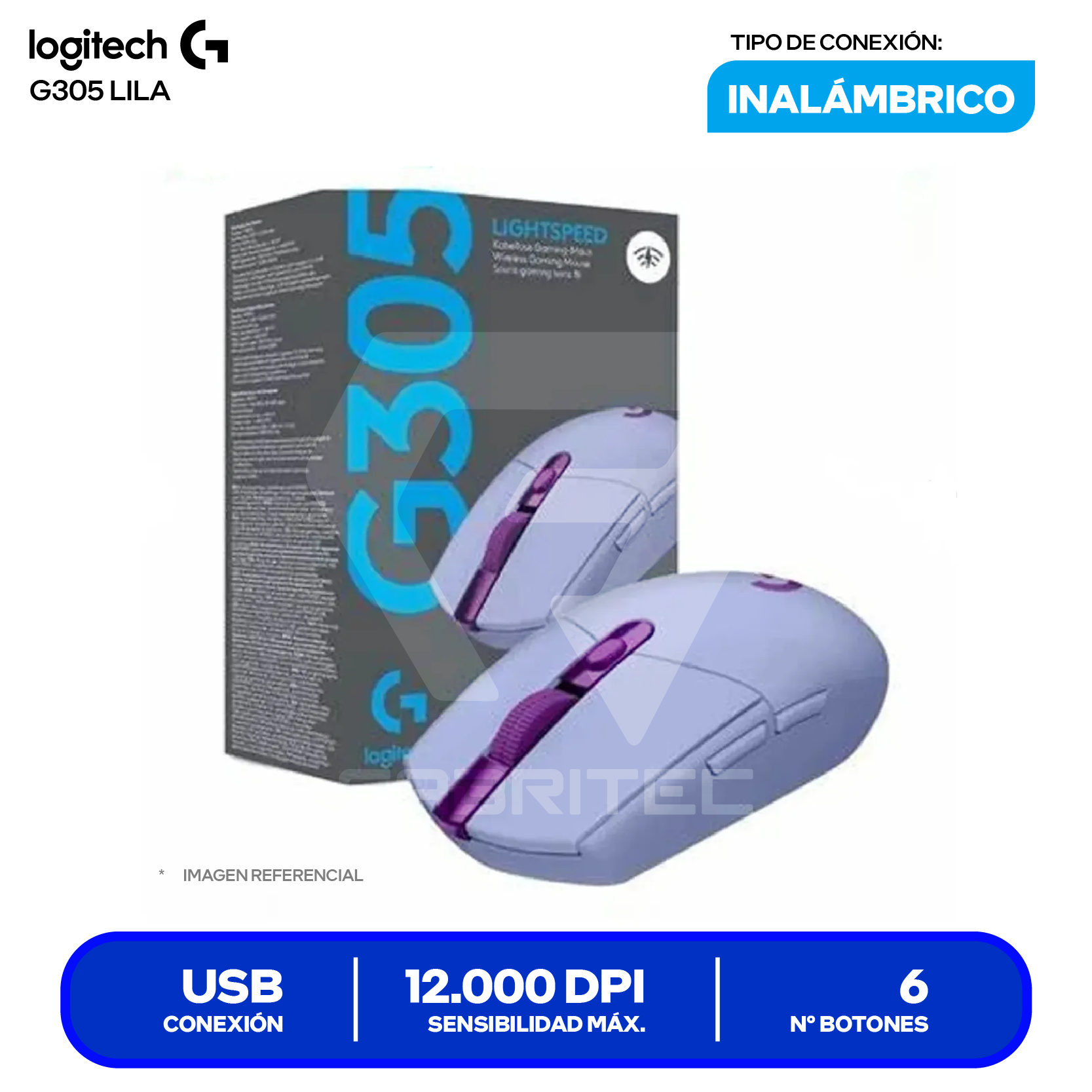 Mouse Gamer Inalámbrico Logitech G305 Lightspeed ( 910-006020 ) Lila, 12.000 DPI