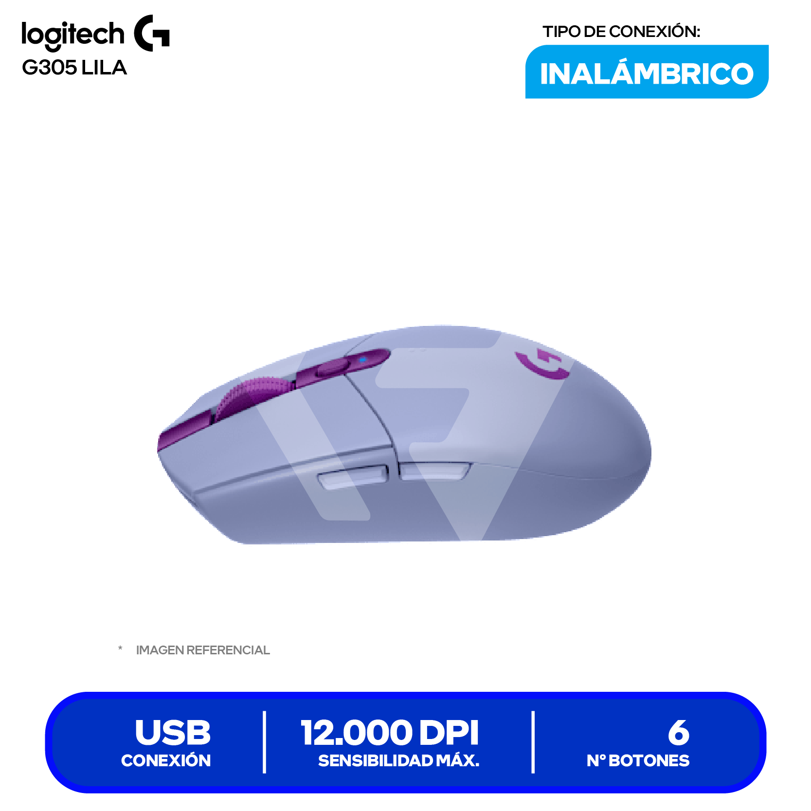 Mouse Gamer Inalámbrico Logitech G305 Lightspeed ( 910-006020 ) Lila, 12.000 DPI