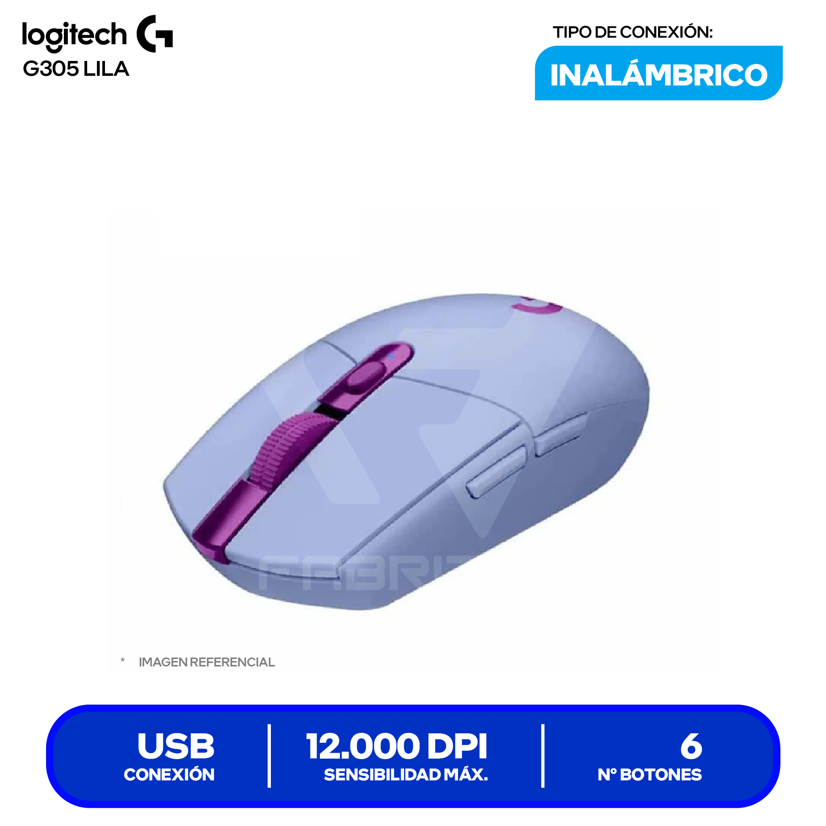 Mouse Gamer Inalámbrico Logitech G305 Lightspeed ( 910-006020 ) Lila, 12.000 DPI