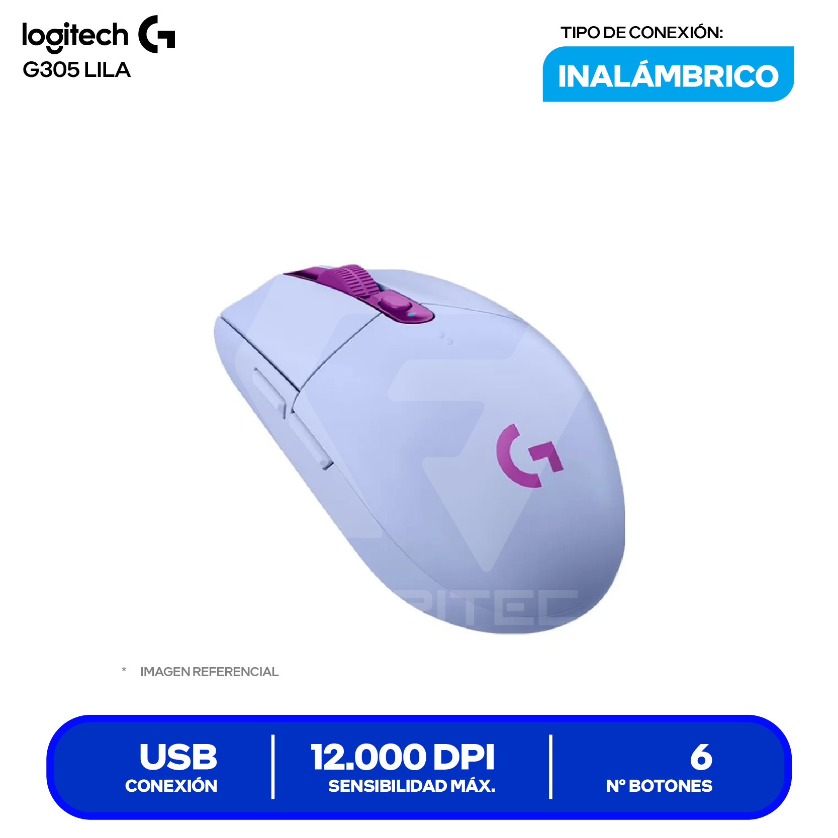 Mouse Gamer Inalámbrico Logitech G305 Lightspeed ( 910-006020 ) Lila, 12.000 DPI