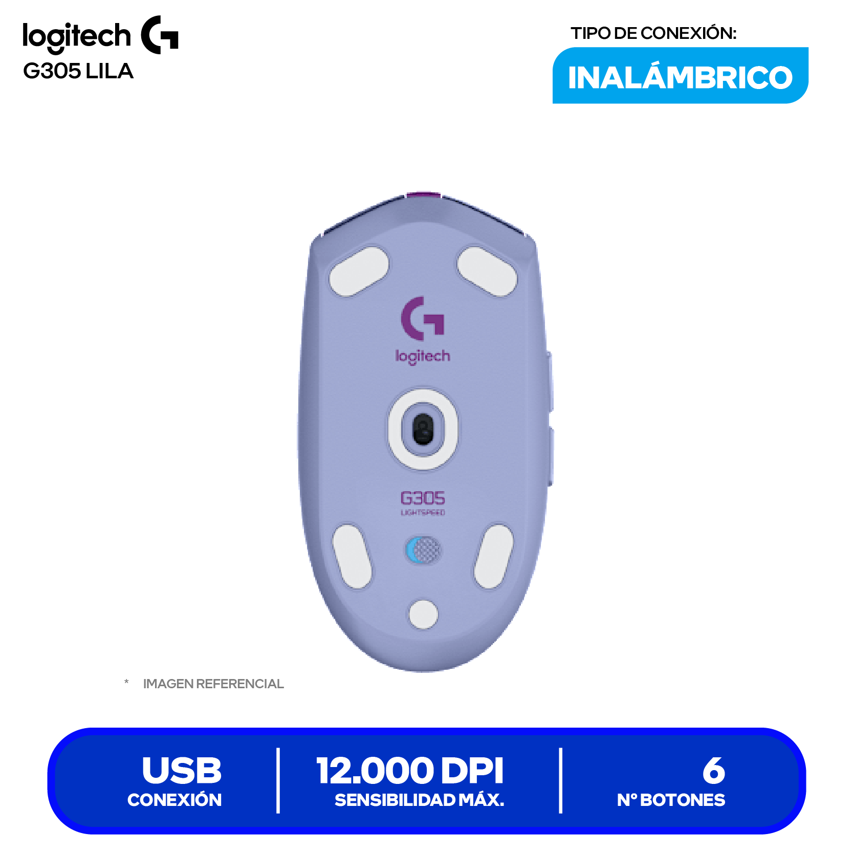 Mouse Gamer Inalámbrico Logitech G305 Lightspeed ( 910-006020 ) Lila, 12.000 DPI