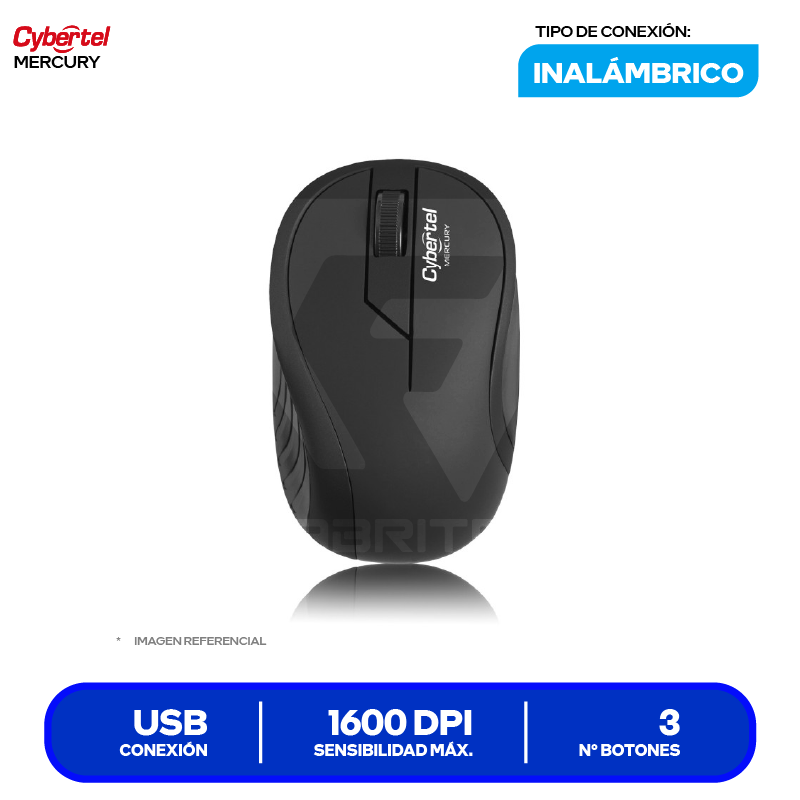 Mouse Inalámbrico Cybertel Mercury (CYB M308) Negro, 1600 DPI