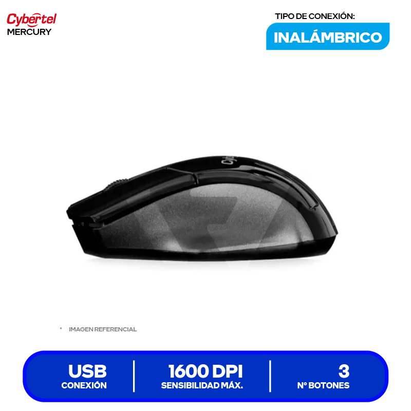 Mouse Inalámbrico Cybertel Mercury (CYB M308) Negro, 1600 DPI