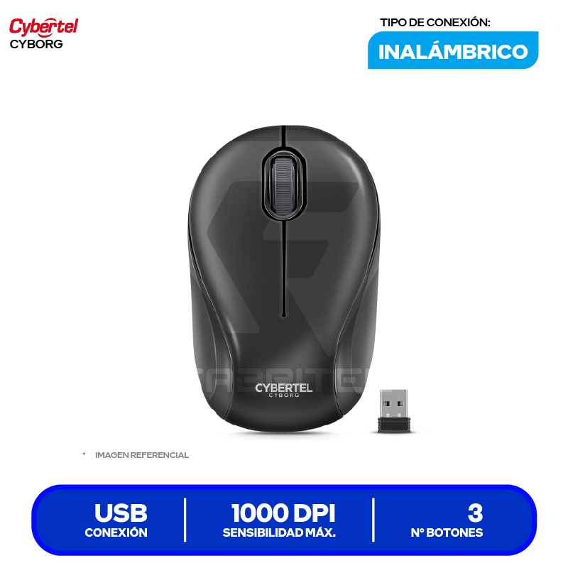 Mouse Inalámbrico Cybertel Cyborg (CYB M318) Negro, 1000 DPI