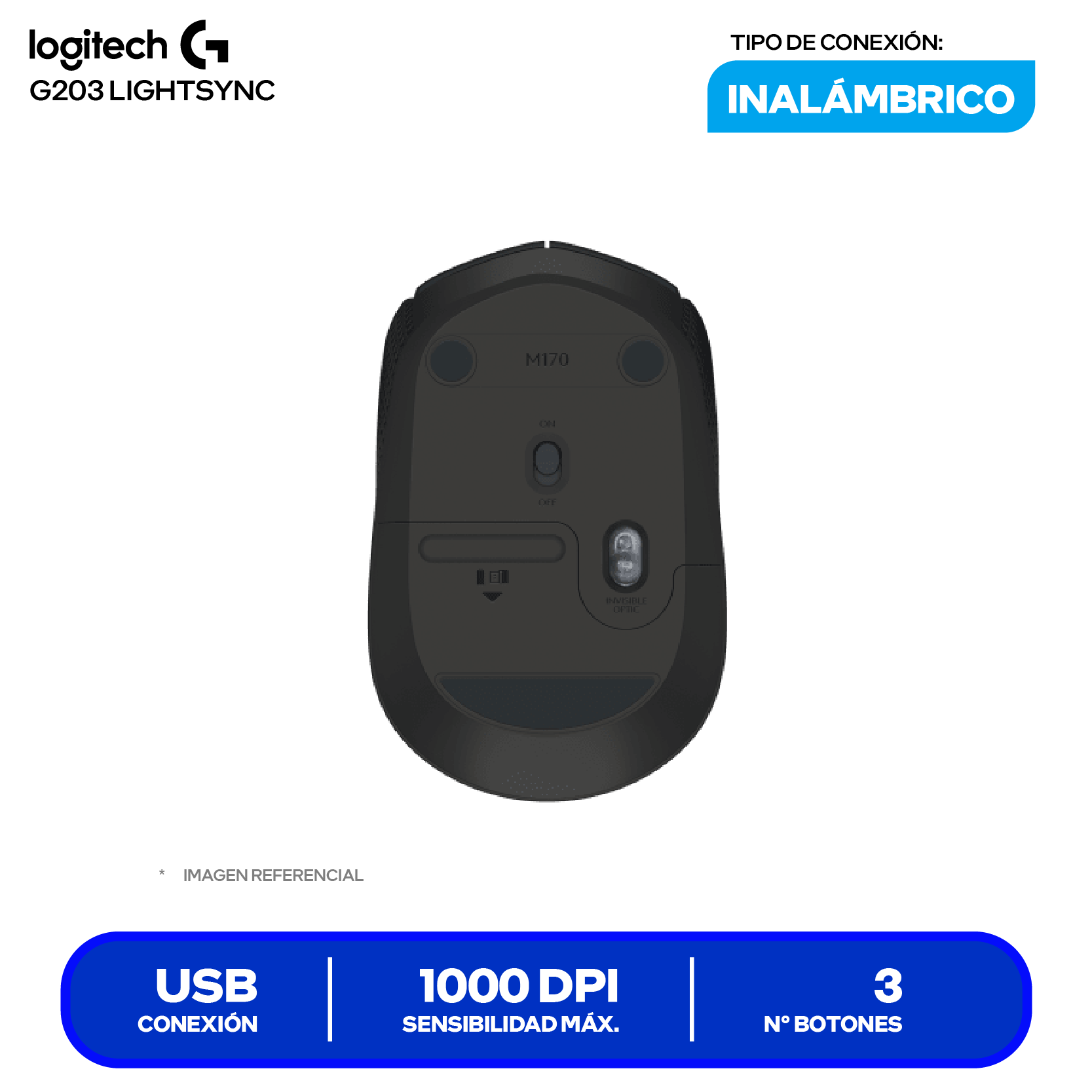 Mouse Inalámbrico Logitech M170 (910-004940) Negro, 1000 DPI