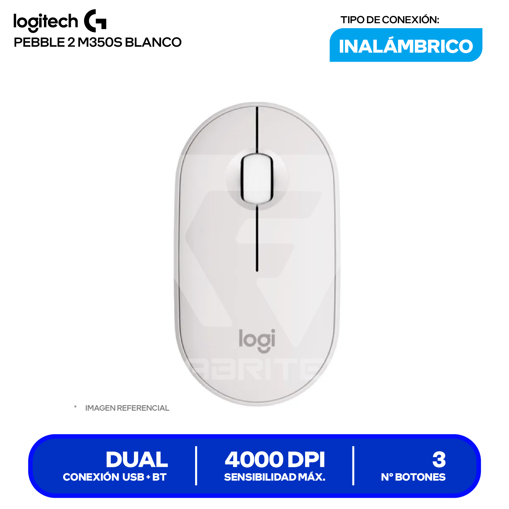 Mouse Inalámbrico Logitech Pebble 2 M350S (910-007047) Blanco, 4000 DPI