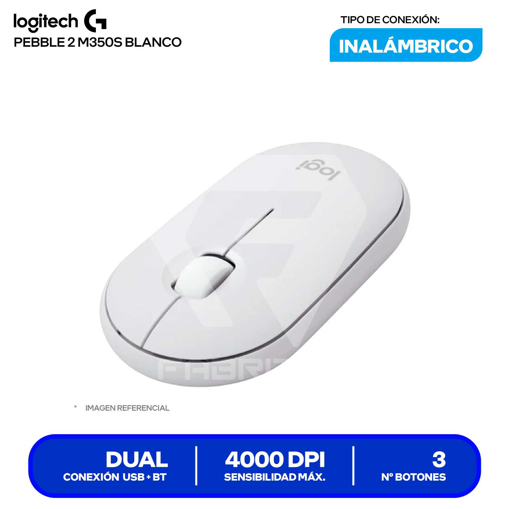 Mouse Inalámbrico Logitech Pebble 2 M350S (910-007047) Blanco, 4000 DPI