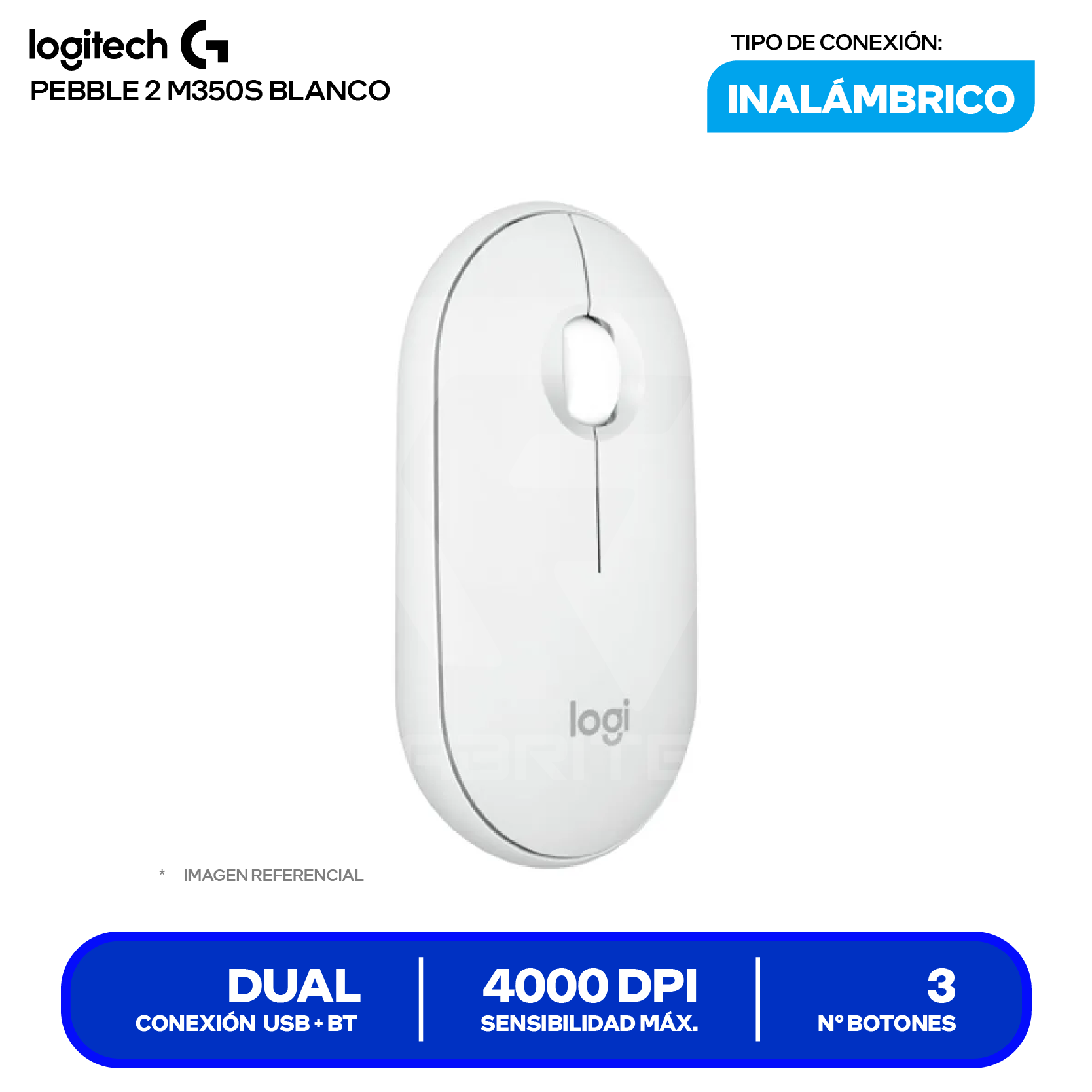 Mouse Inalámbrico Logitech Pebble 2 M350S (910-007047) Blanco, 4000 DPI
