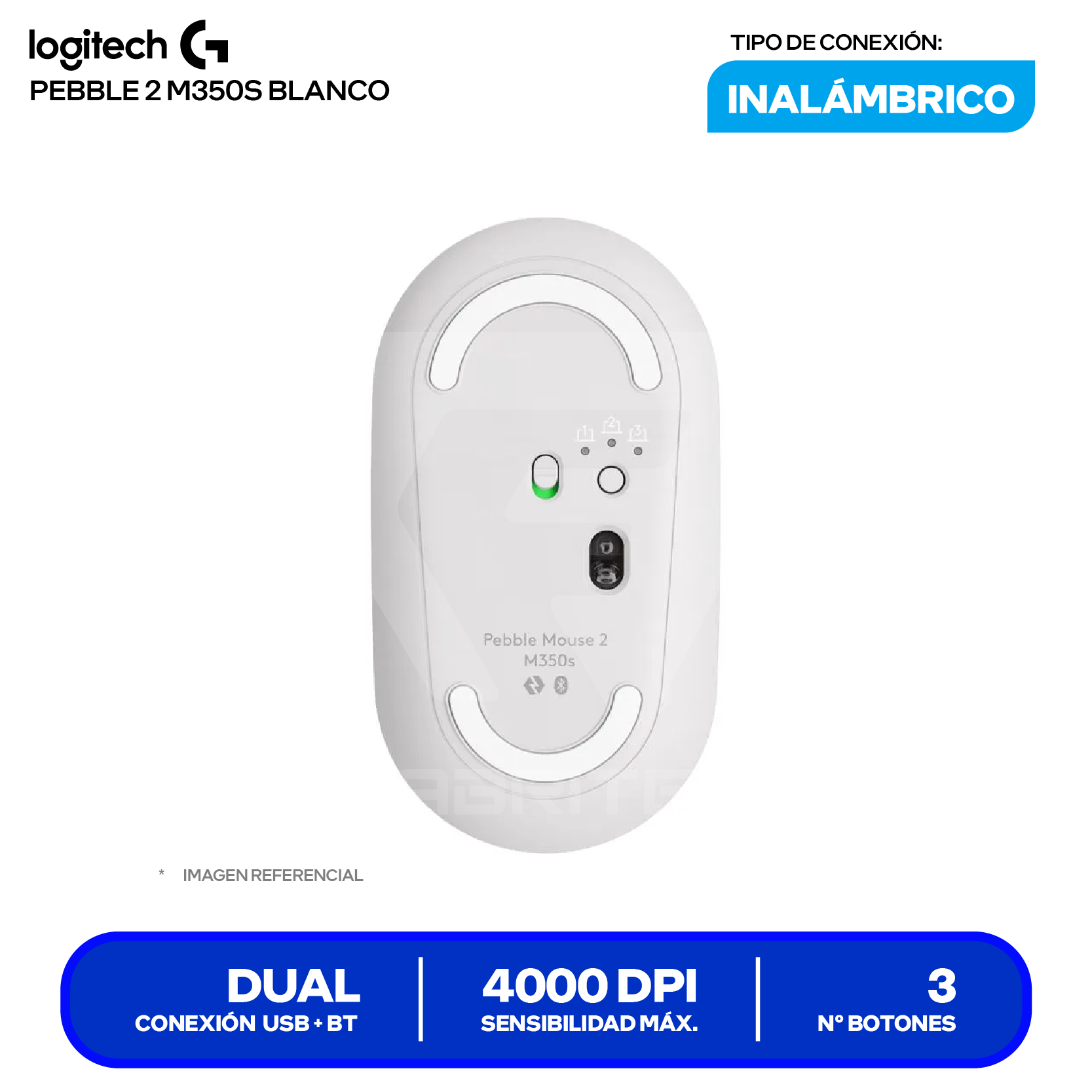 Mouse Inalámbrico Logitech Pebble 2 M350S (910-007047) Blanco, 4000 DPI