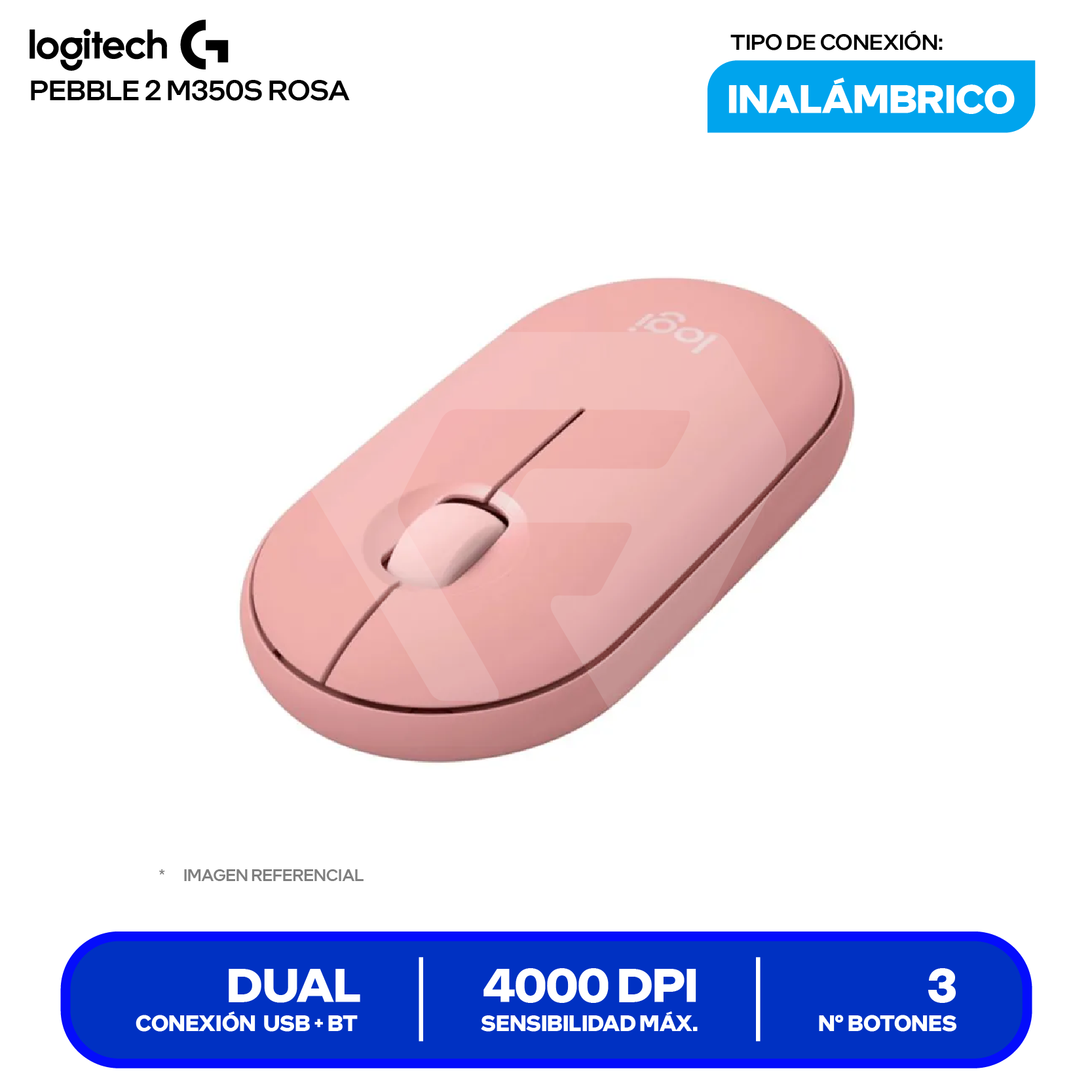 Mouse Inalámbrico Logitech Pebble 2 M350S (910-007048) Rosa, 4000 DPI