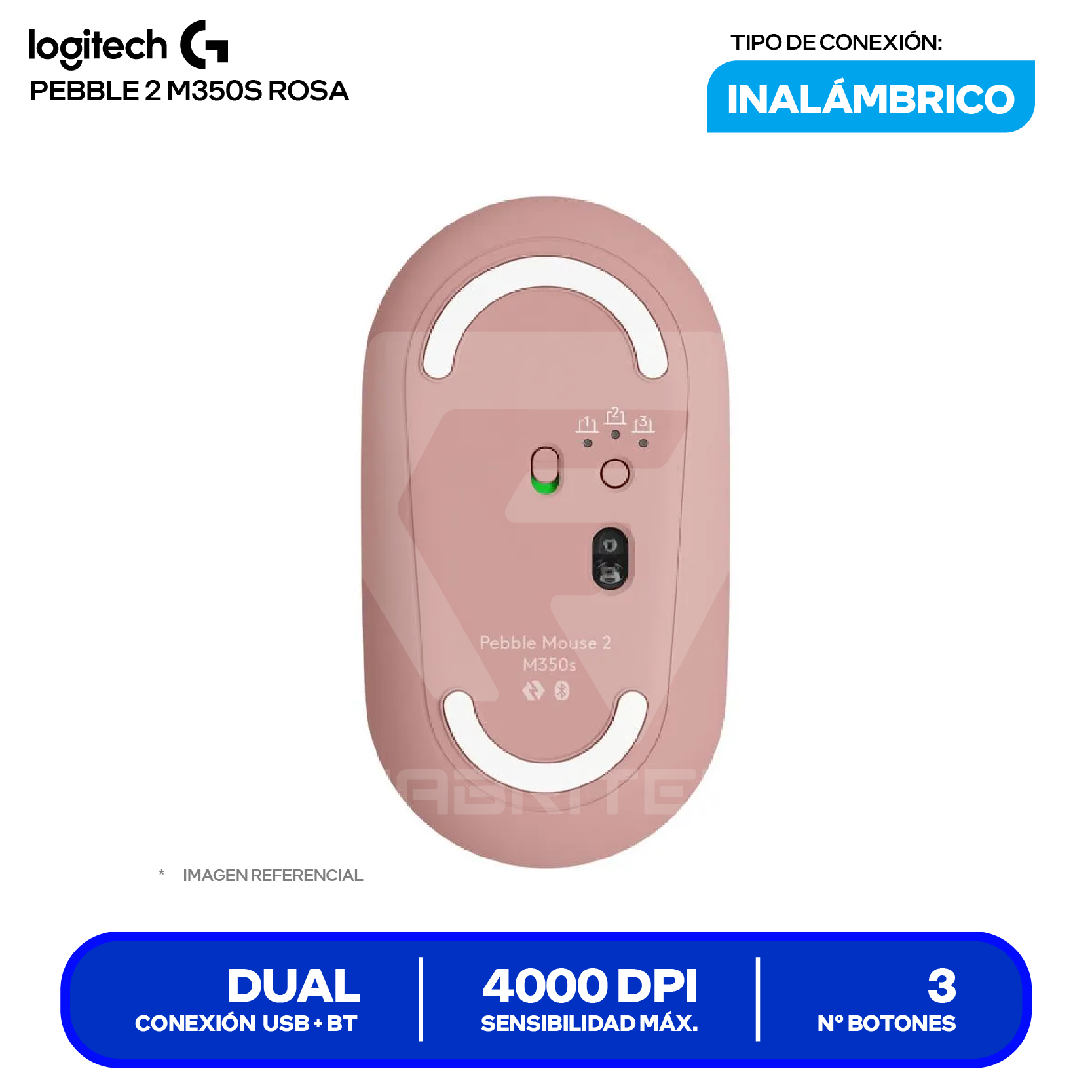 Mouse Inalámbrico Logitech Pebble 2 M350S (910-007048) Rosa, 4000 DPI