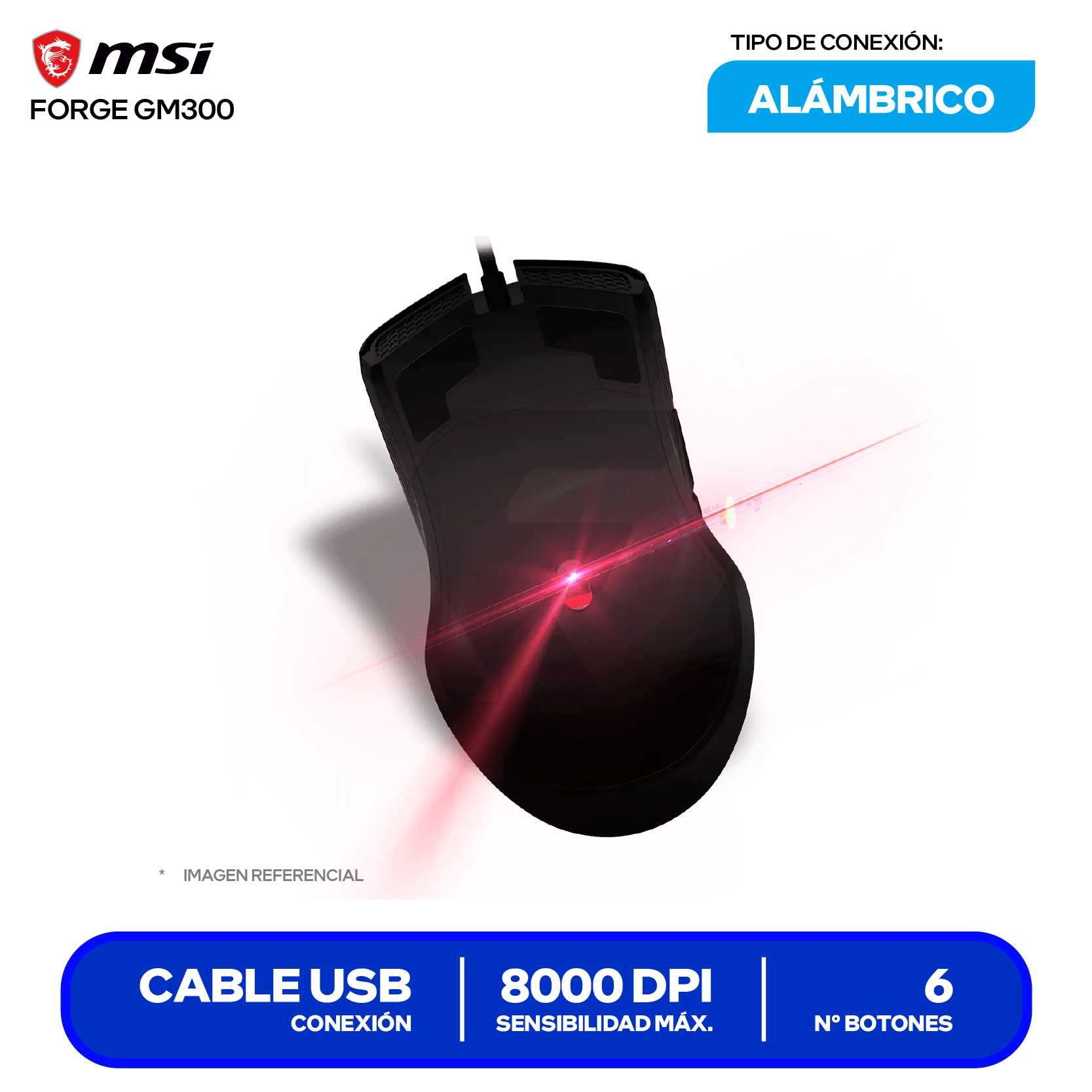 Mouse Gamer MSI Forge GM300 (FORGE GM300) Negro, 7200 DPI