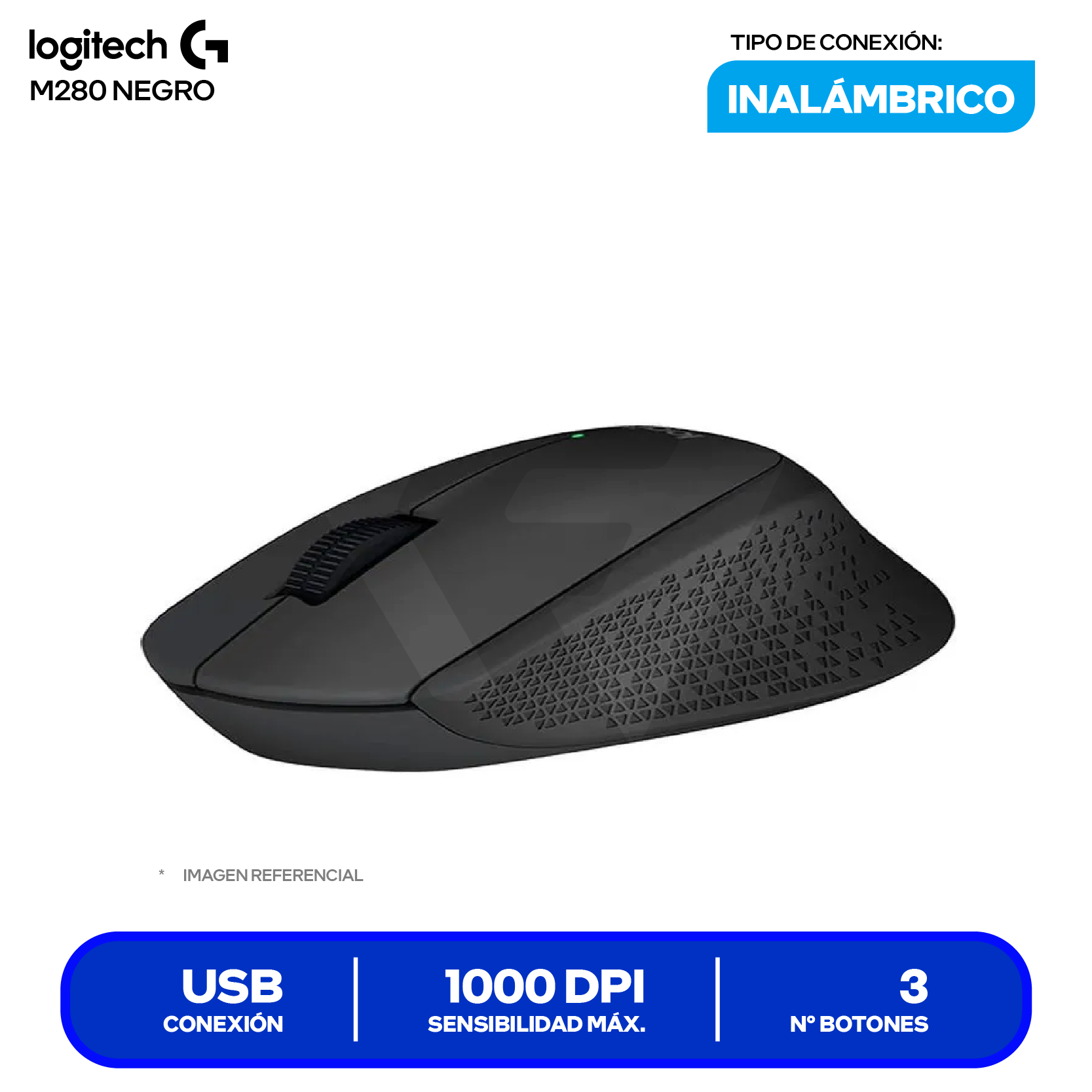 Mouse Inalámbrico Logitech M280 (910-004284) Negro, 1000 DPI