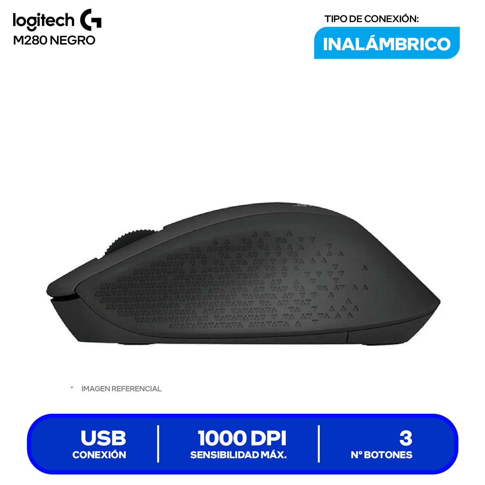 Mouse Inalámbrico Logitech M280 (910-004284) Negro, 1000 DPI
