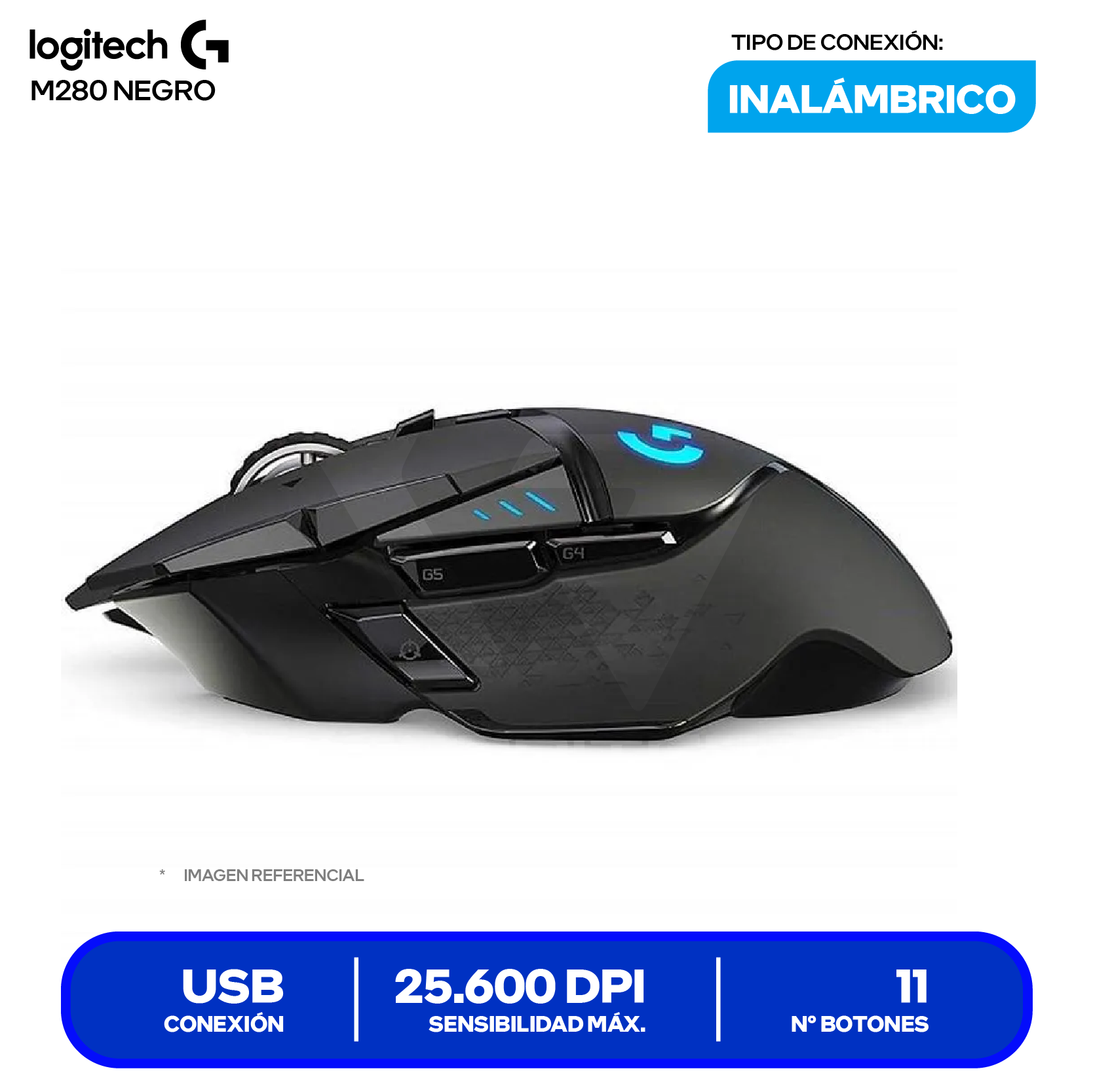 Mouse Gamer Inalámbrico Logitech G502 (910-005565) Negro 25.600 DPI