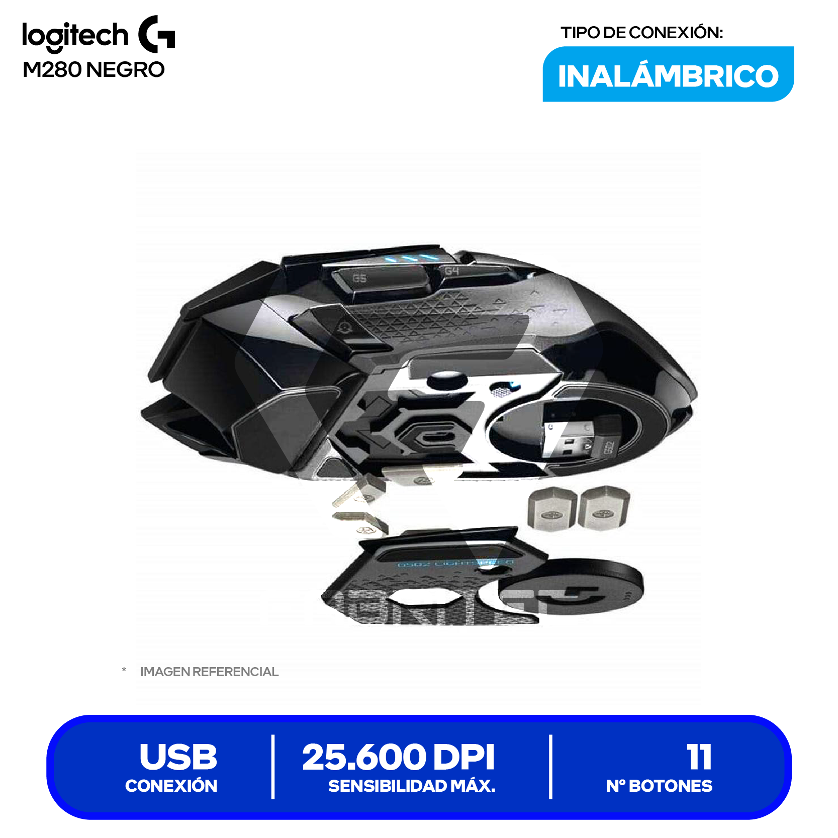 Mouse Gamer Inalámbrico Logitech G502 (910-005565) Negro 25.600 DPI