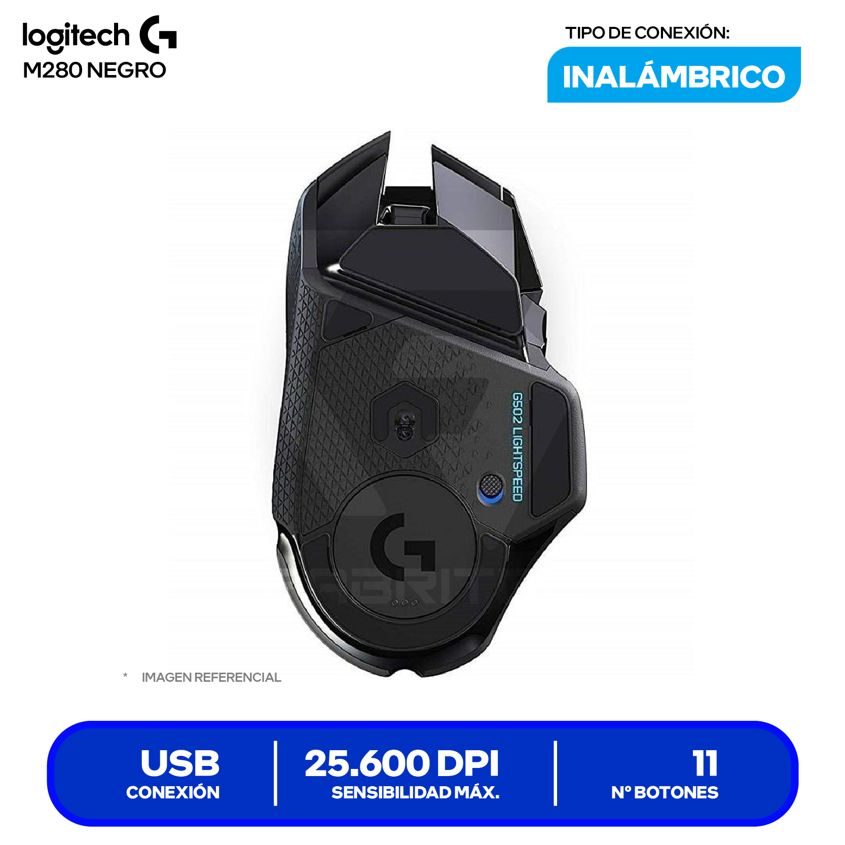 Mouse Gamer Inalámbrico Logitech G502 (910-005565) Negro 25.600 DPI