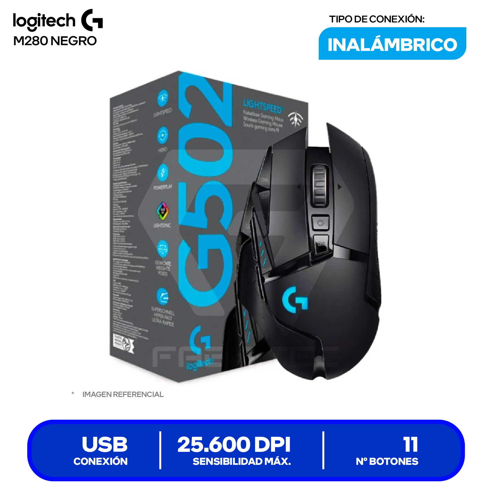 Mouse Gamer Inalámbrico Logitech G502 (910-005565) Negro 25.600 DPI