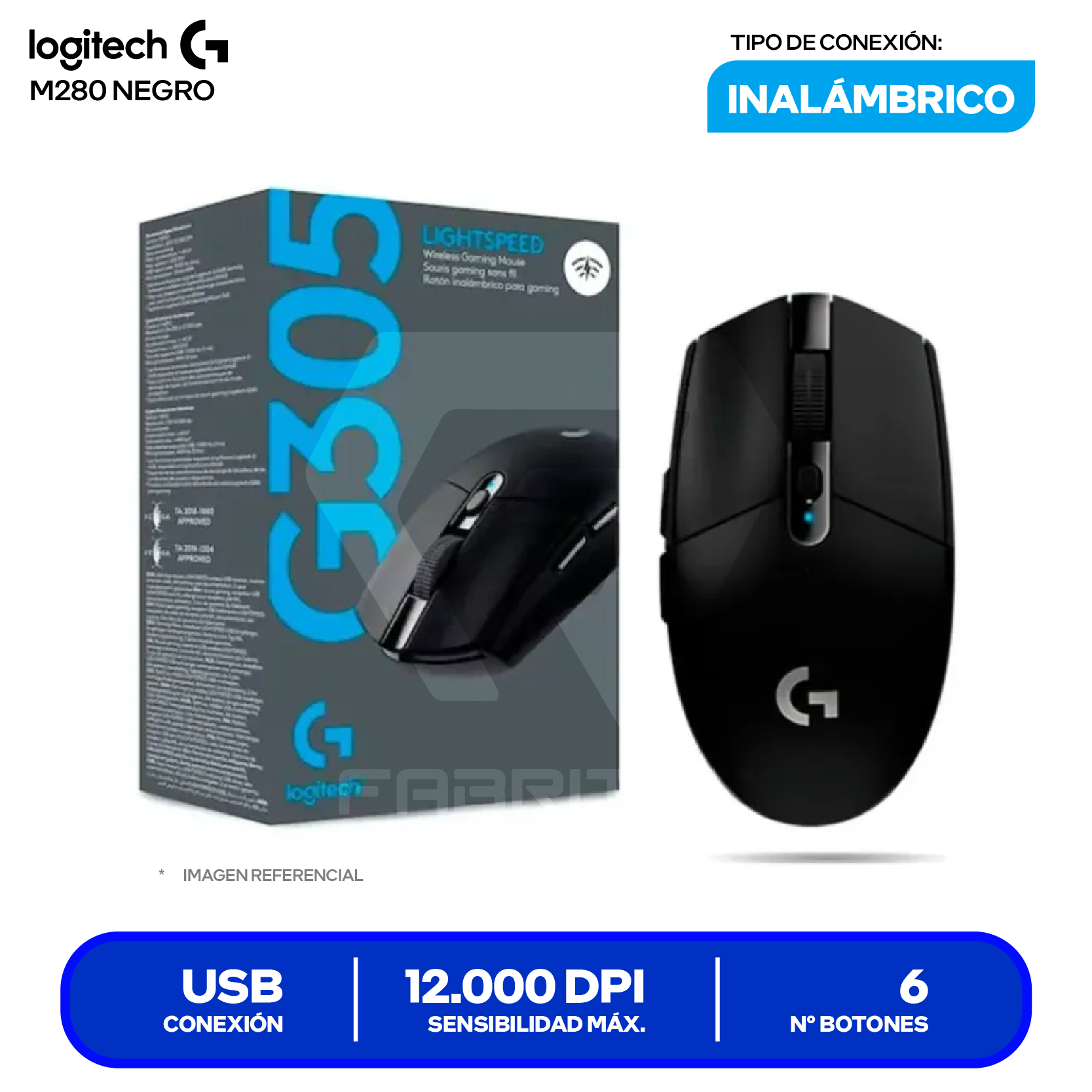 Mouse Gamer Inalámbrico Logitech G305 Lightspeed (910-005281) Negro, 12.000 DPI