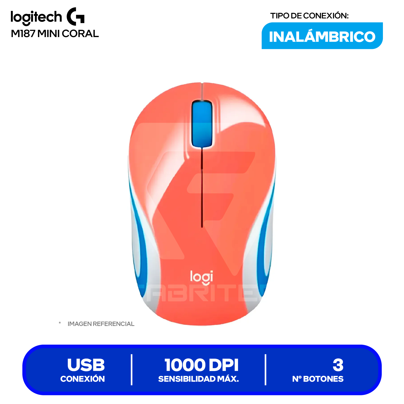 Mouse Inalámbrico Logitech M187 Mini (910-005362) Coral, 1000 DPI