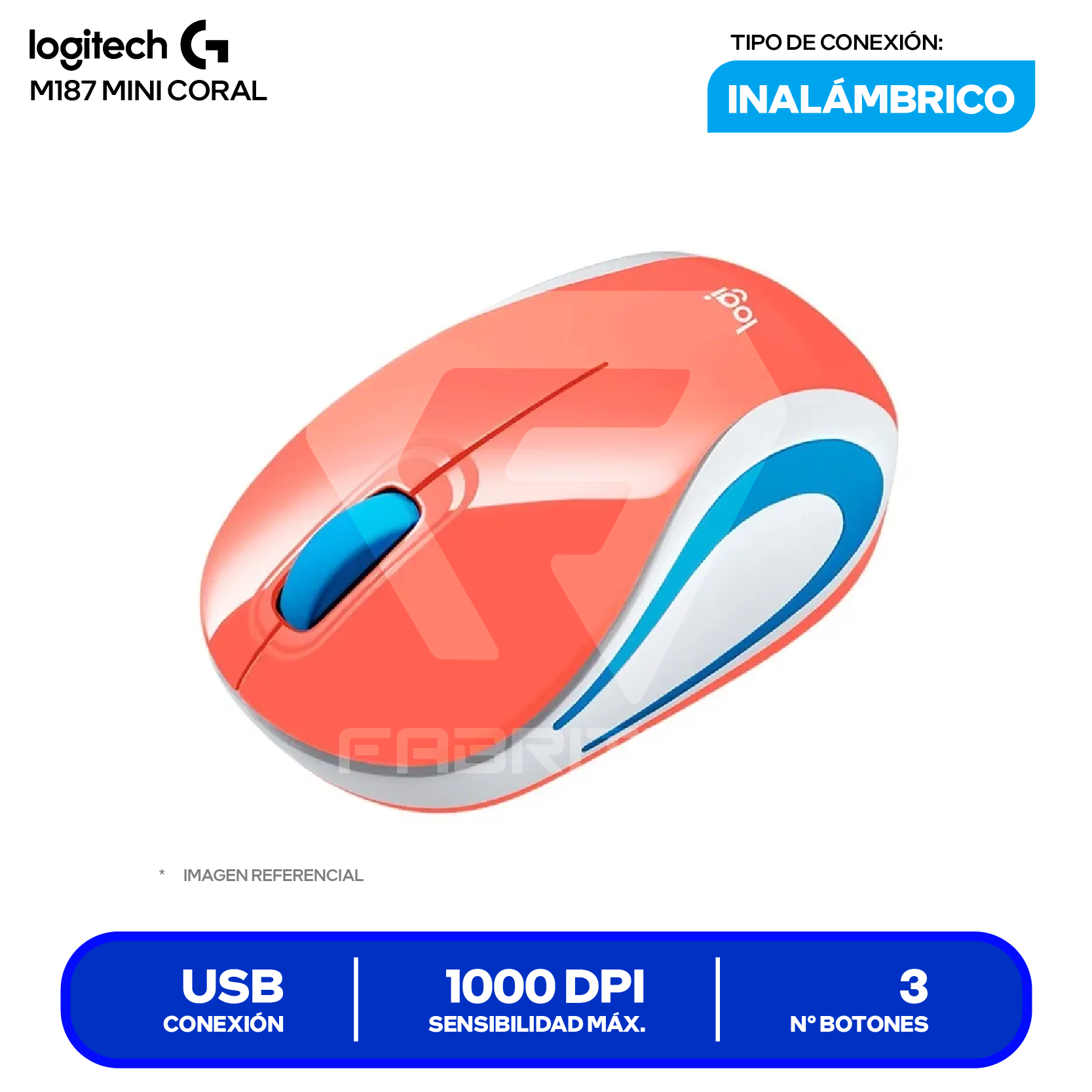 Mouse Inalámbrico Logitech M187 Mini (910-005362) Coral, 1000 DPI