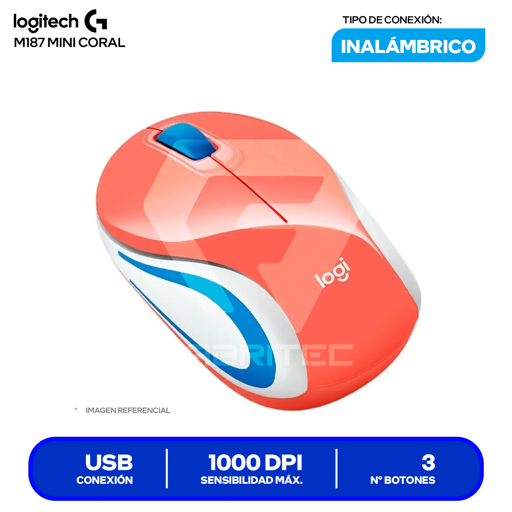 Mouse Inalámbrico Logitech M187 Mini (910-005362) Coral, 1000 DPI