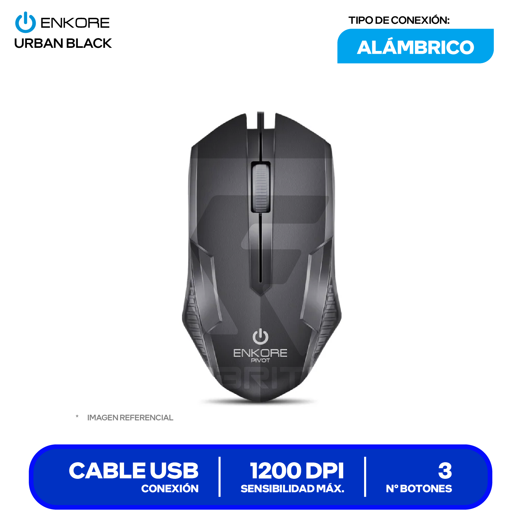 Mouse Alámbrico Enkore Pivot (EKM105) Negro, 1200 DPI